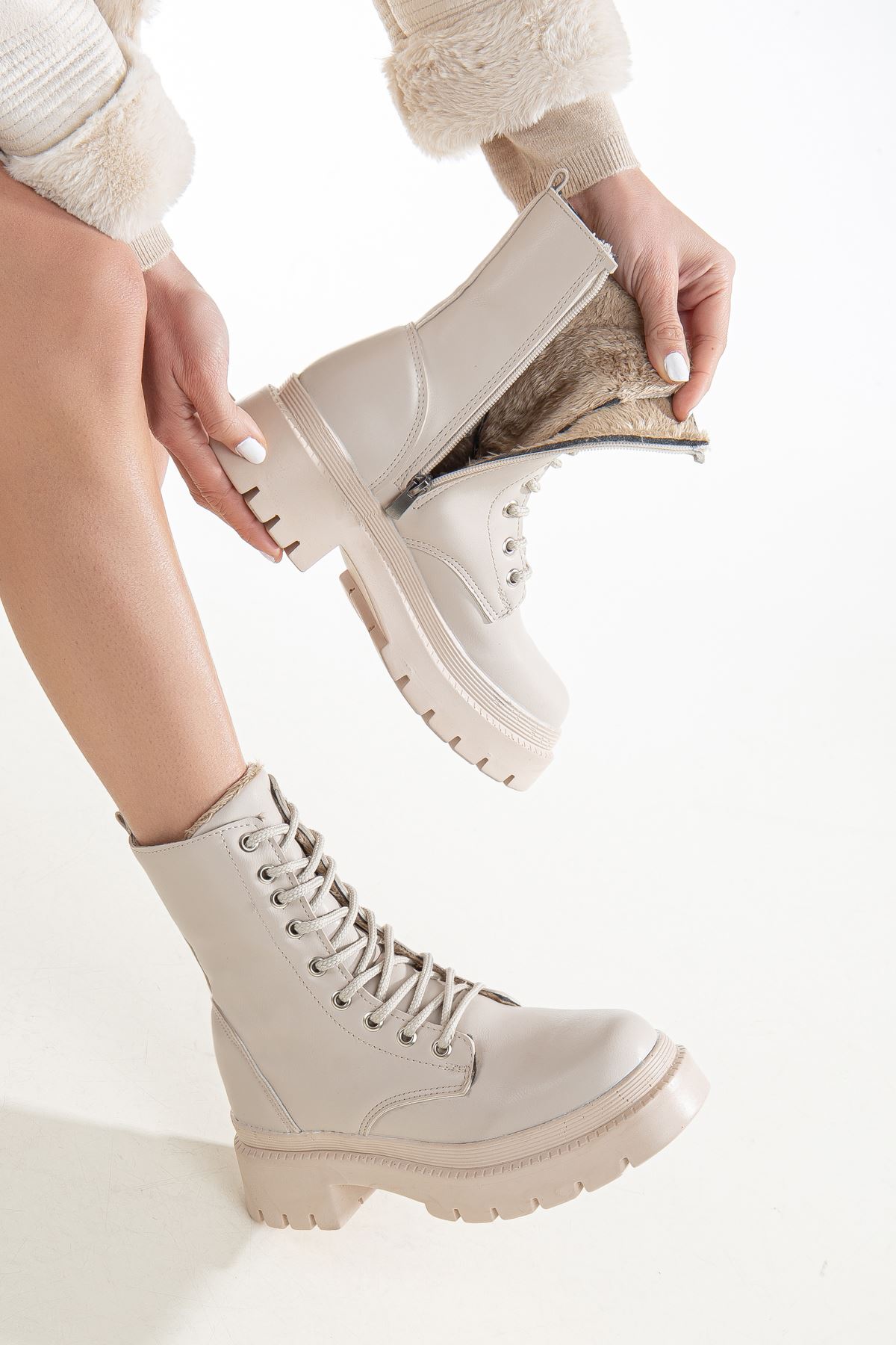 Freemax Garantili İçi Kürklü Çok Hafif Esnek Taban Kışlık Su Geçirmez Kadın Bot Çİzme Freemax.ZEN.BOT.2221 Bej