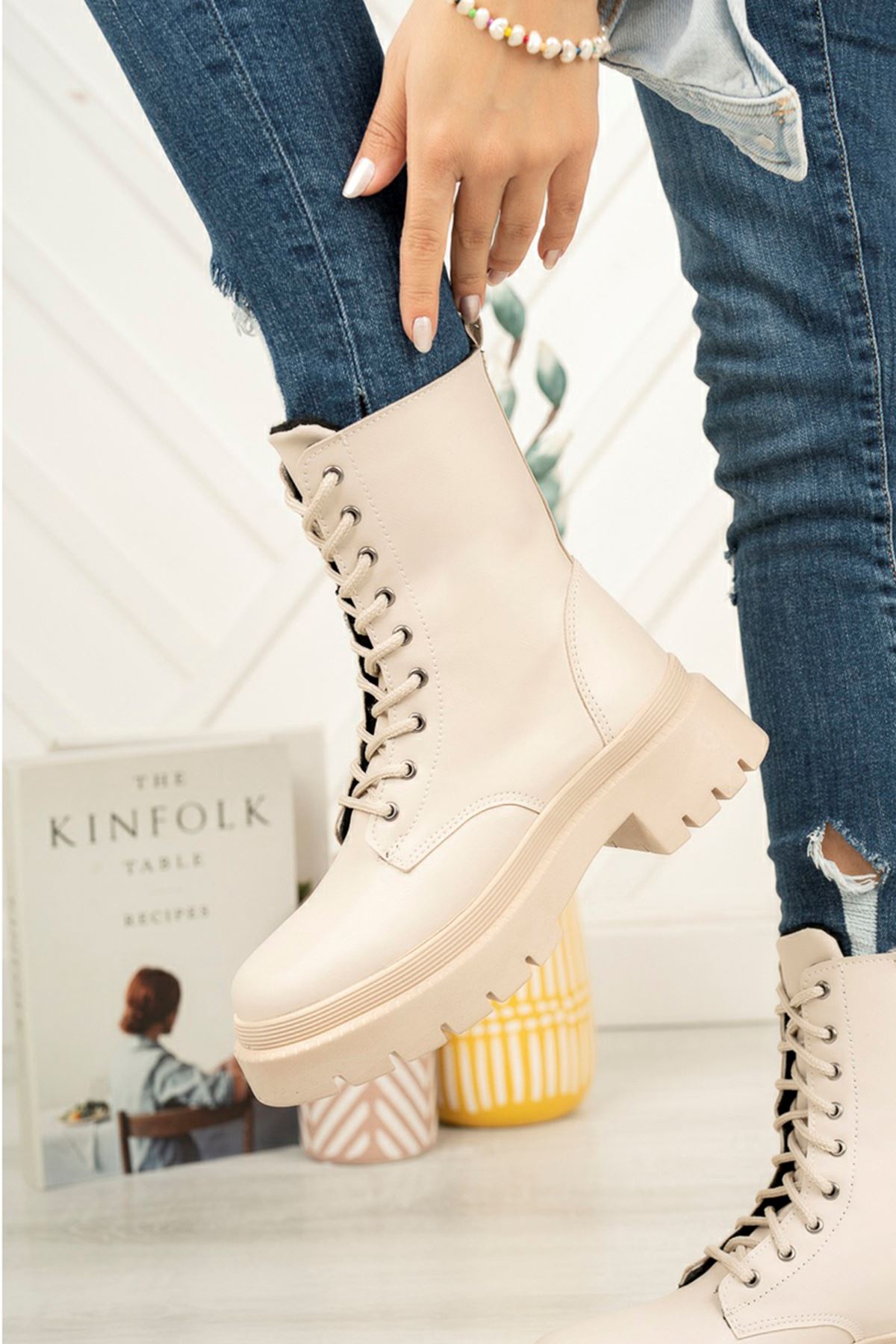 Freemax Garantili İçi Kürklü Çok Hafif Esnek Taban Kışlık Su Geçirmez Kadın Bot Çİzme Freemax.ZEN.BOT.2221 Bej