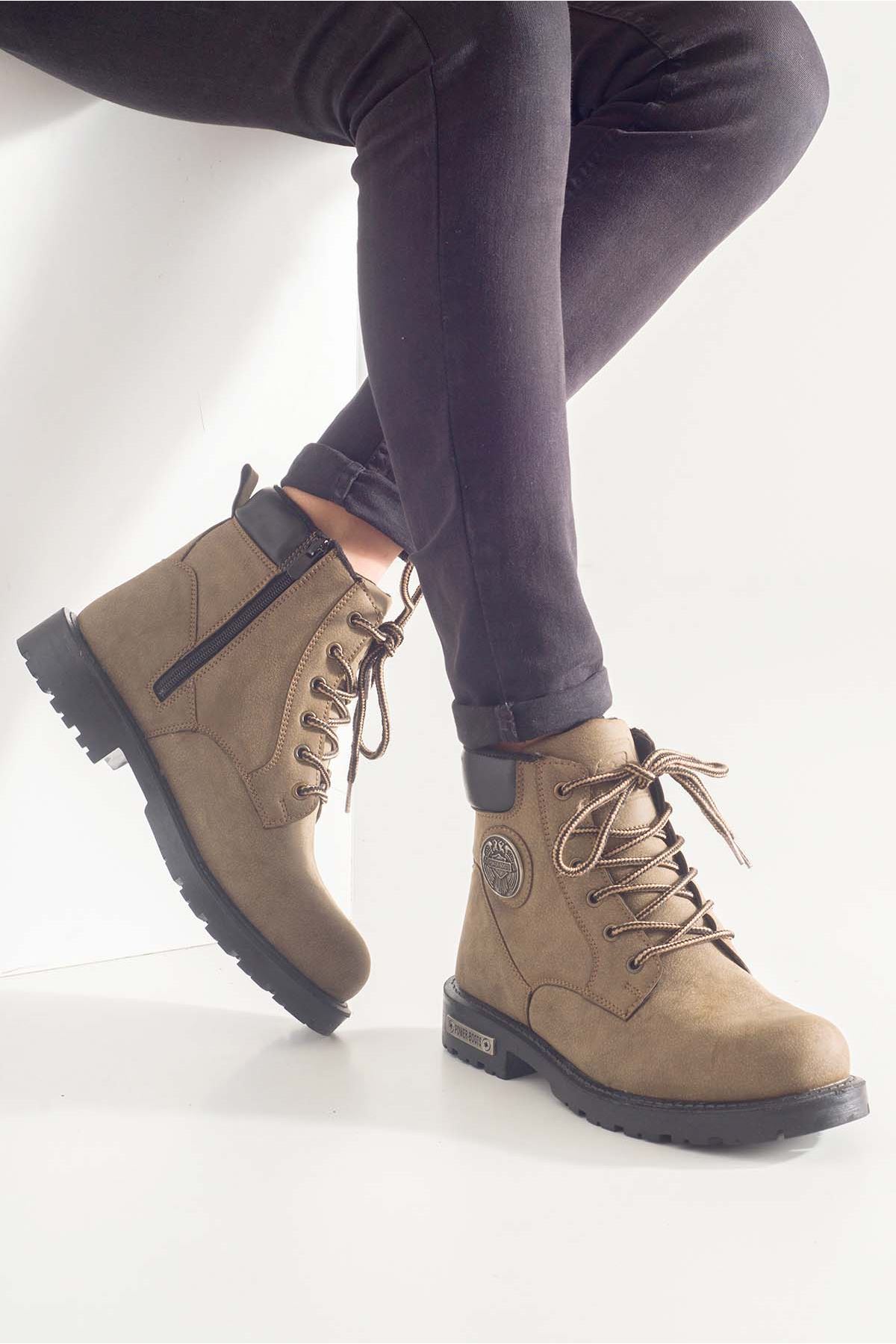 Freemax Unisex Garantili Kürklü Kauçuk Anatomik Taban Kışlık Fermuarlı Bot Forza 528 Çöl Kum