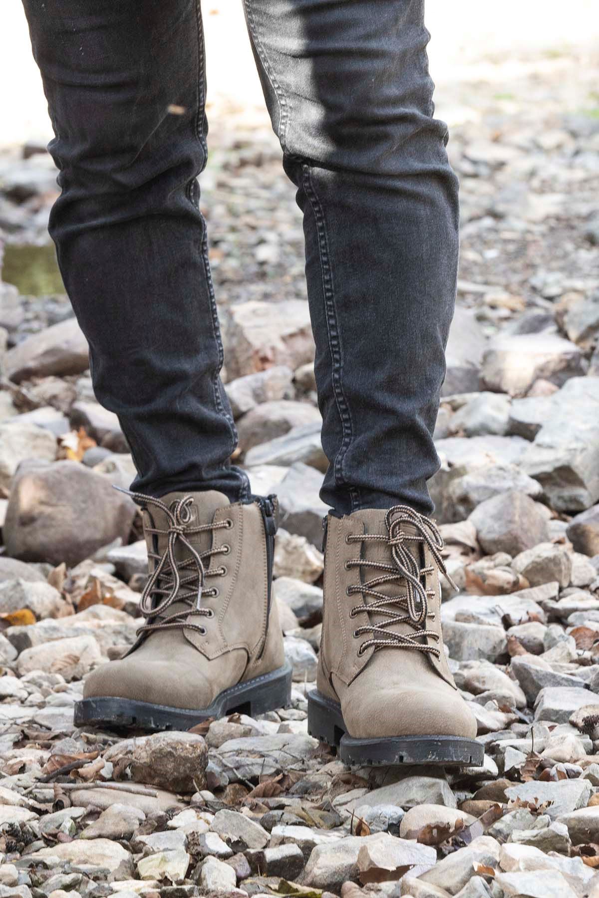 Freemax Unisex Garantili Kürklü Kauçuk Anatomik Taban Kışlık Fermuarlı Bot Forza 528 Çöl Kum