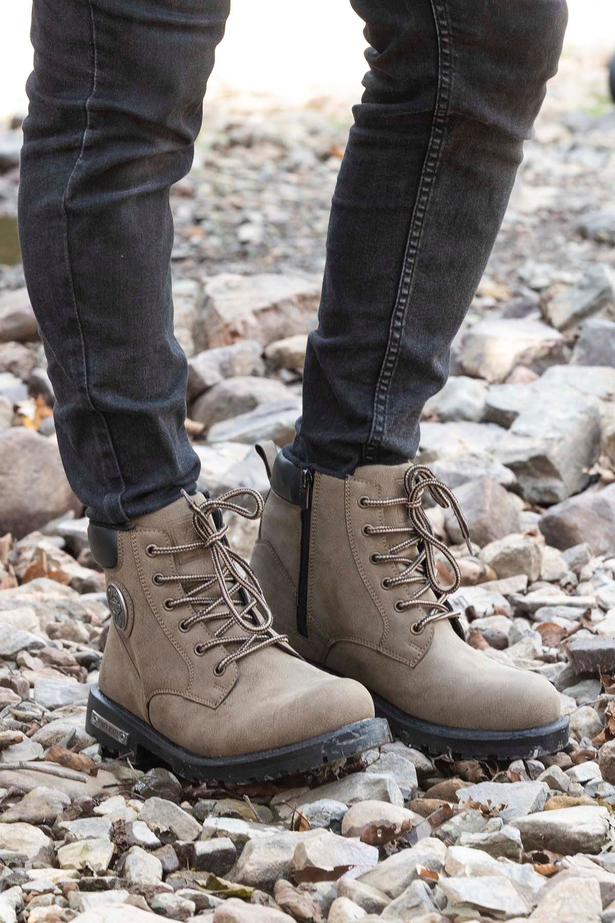 Freemax Unisex Garantili Kürklü Kauçuk Anatomik Taban Kışlık Fermuarlı Bot Forza 528 Çöl Kum