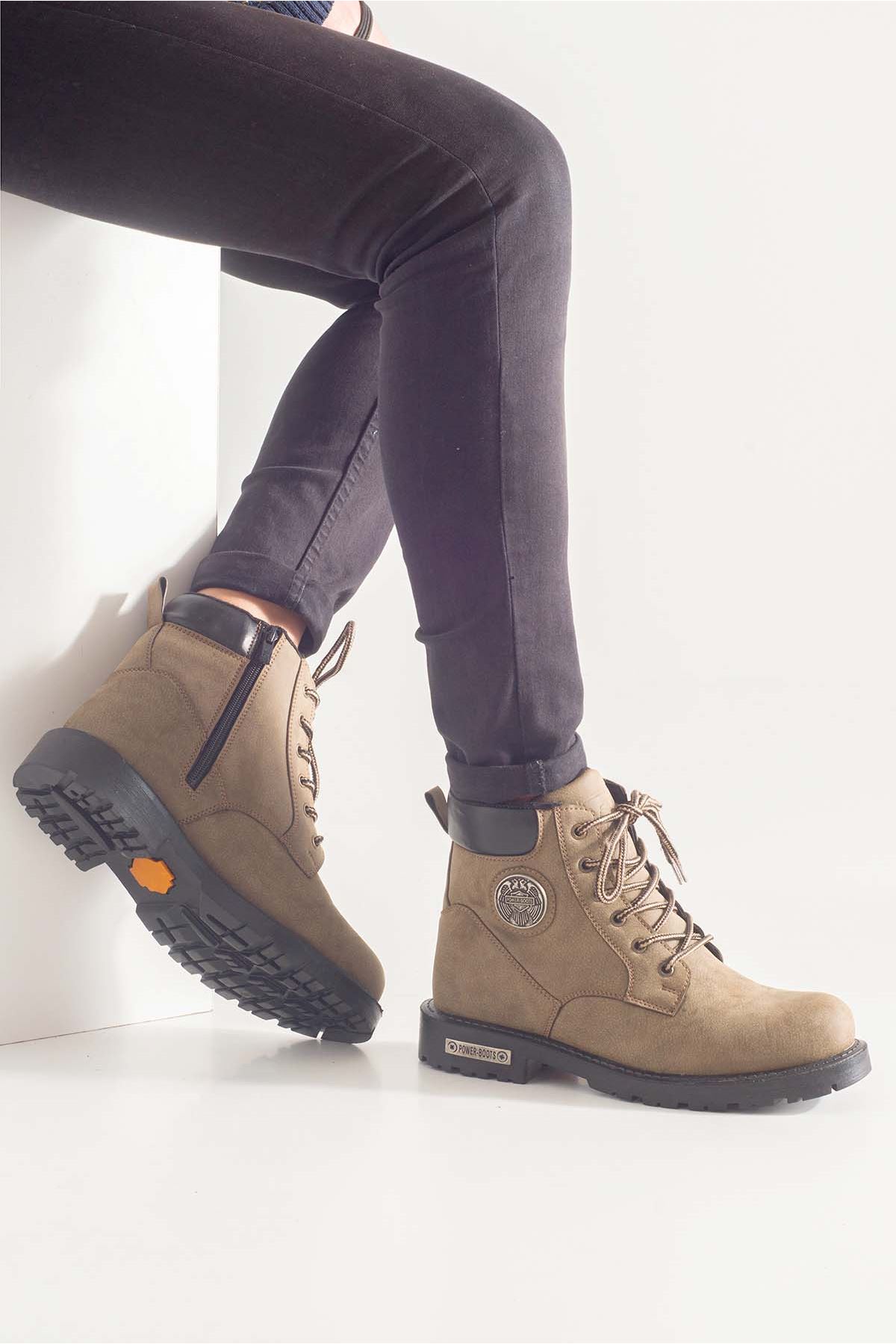 Freemax Unisex Garantili Kürklü Kauçuk Anatomik Taban Kışlık Fermuarlı Bot Forza 528 Çöl Kum