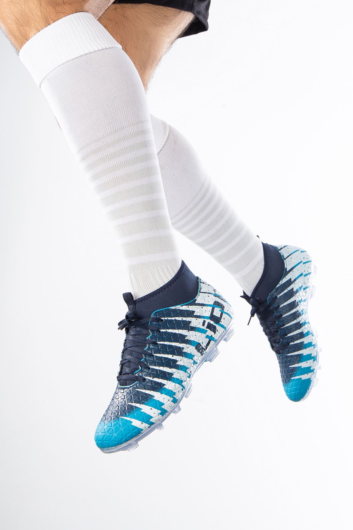 Freemax Unisex Çoraplı Krampon Futbol Ayakkabısı Turkuaz Lacivert