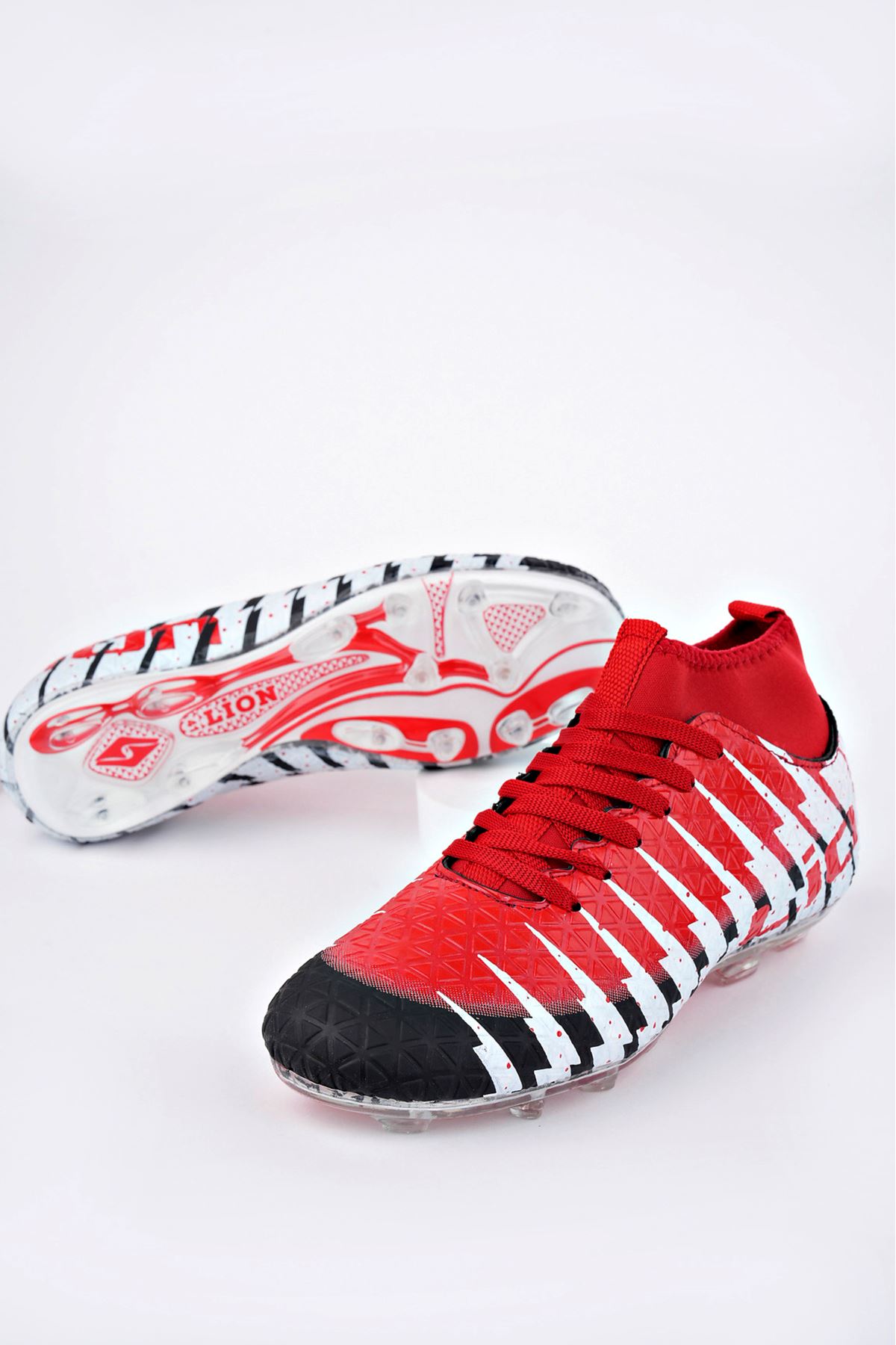 Freemax Unisex Çoraplı Krampon Futbol Ayakkabısı Siyah Kırmızı