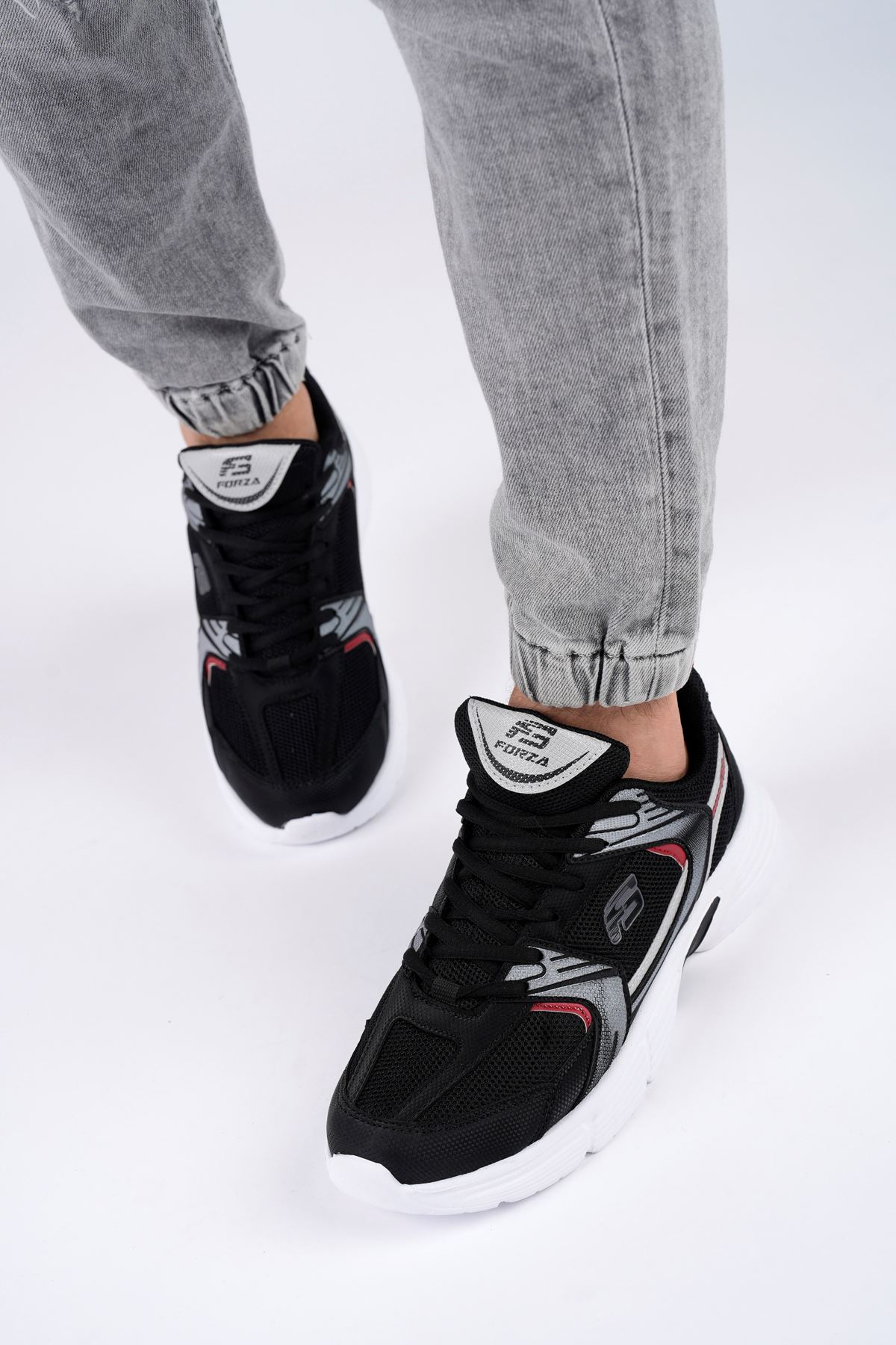 Freemax Unisex Anatomik Garantili Çok Hafif 270 gr Esnek Rahat Sneaker Konforlu Spor Ayakkabıı 2355 Siyah Kırmızı