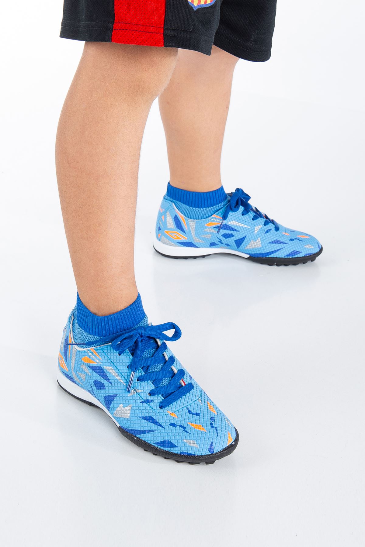 Freemax Unisex Çocuk Çoraplı Halı saha Futbol Ayakkabısı Dgn 2303 Mavi Orange