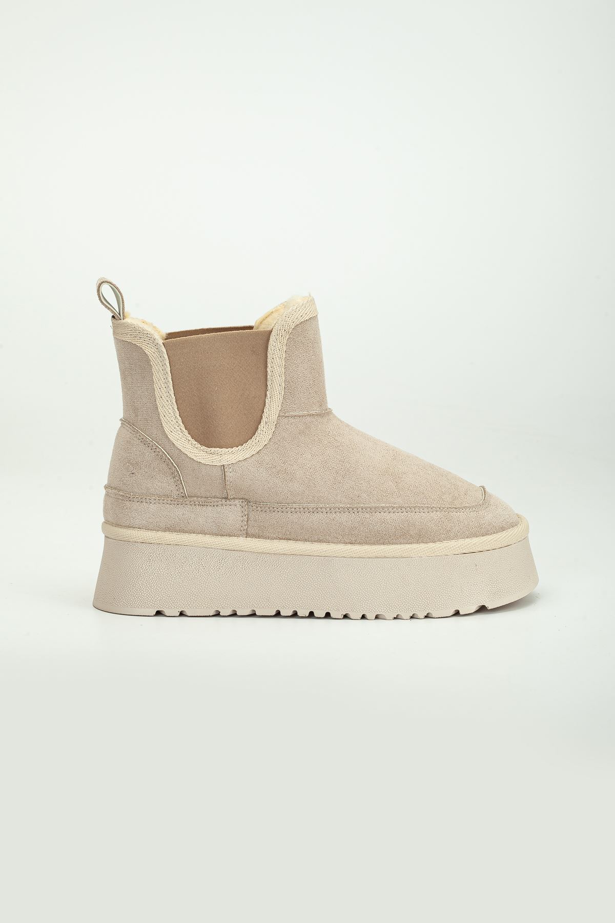 Freemax Garantili İçi Kürklü Çok Hafif 5cm Yüksek Taban Kışlık Chelsea Kadın Bot Bej