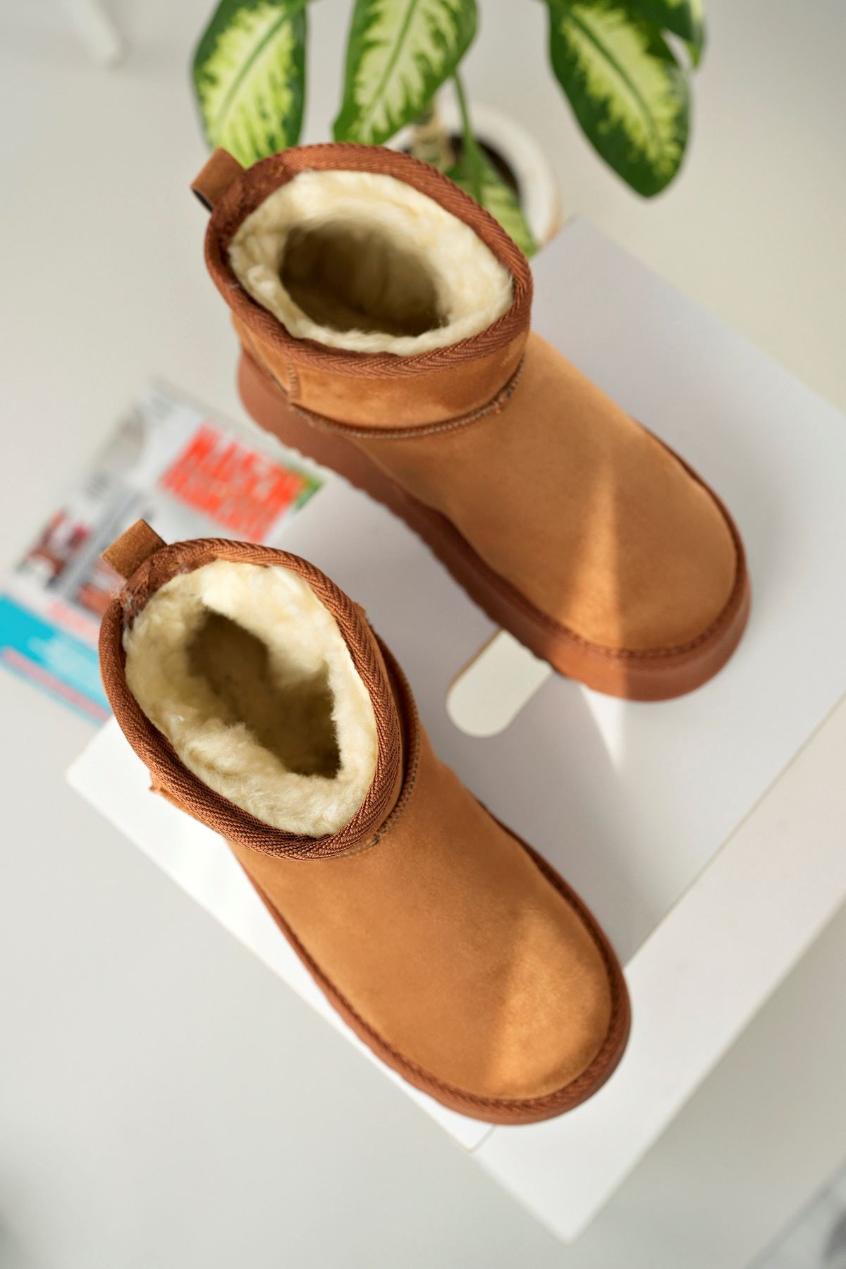 Freemax Garantili İçi Kürklü Çok Hafif 5 cm Yüksek Taban Kışlık Kadın Bot CAMEL