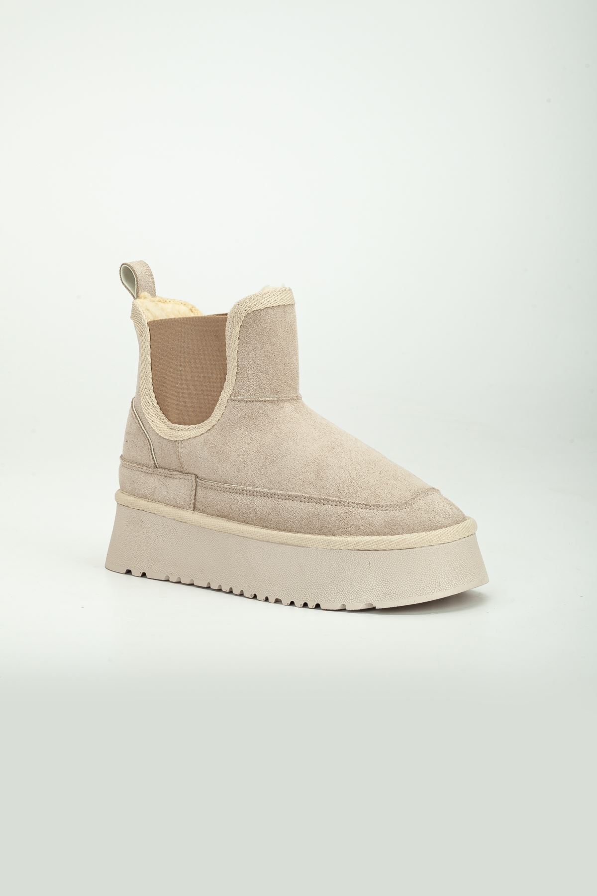 Freemax Garantili İçi Kürklü Çok Hafif 5cm Yüksek Taban Kışlık Chelsea Kadın Bot Bej