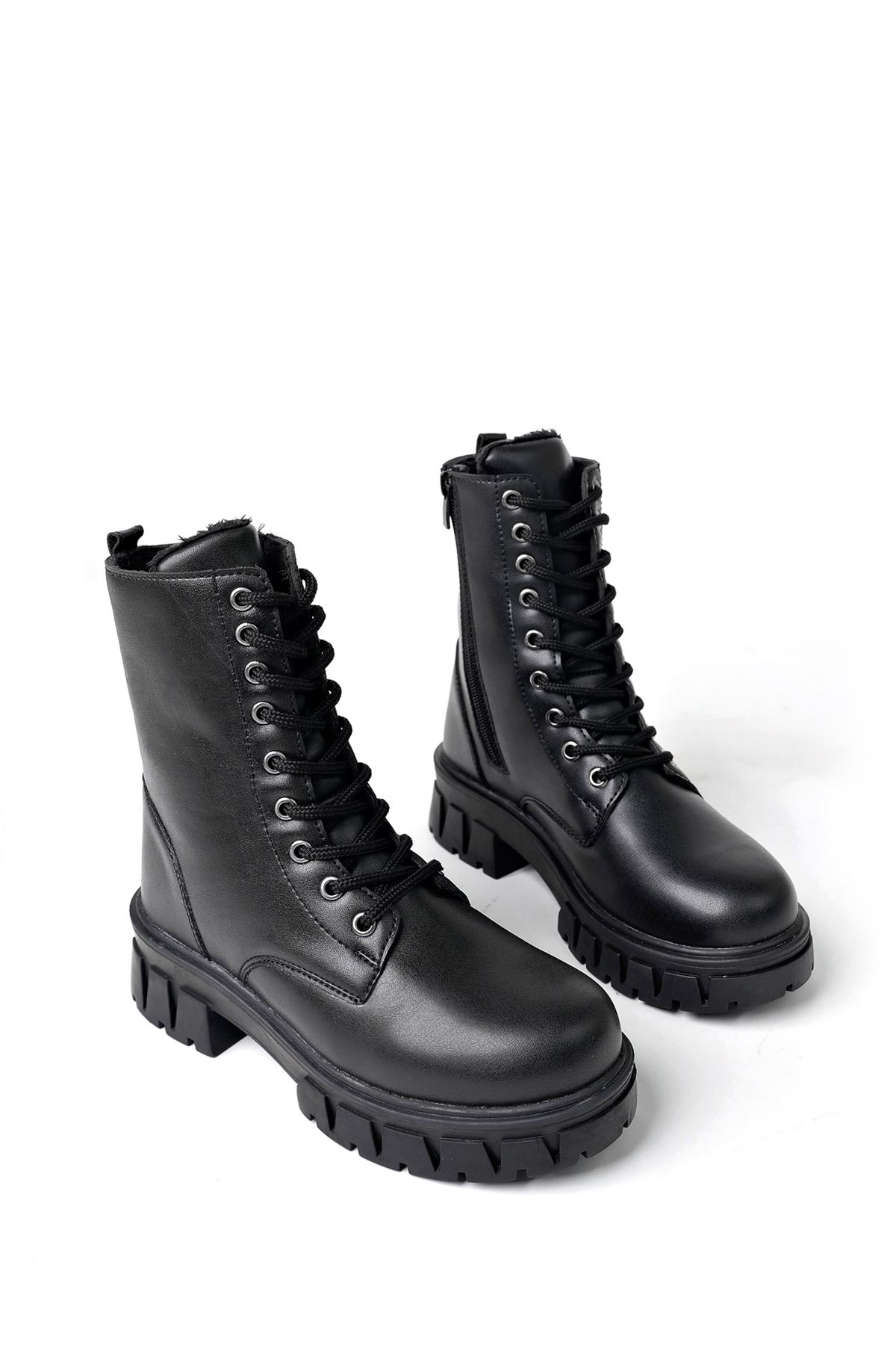 Freemax Kadın içi Kürklü Su Geçirmez Kaymaz Kauçuk Taban Garantili Kışlık Bot Siyah