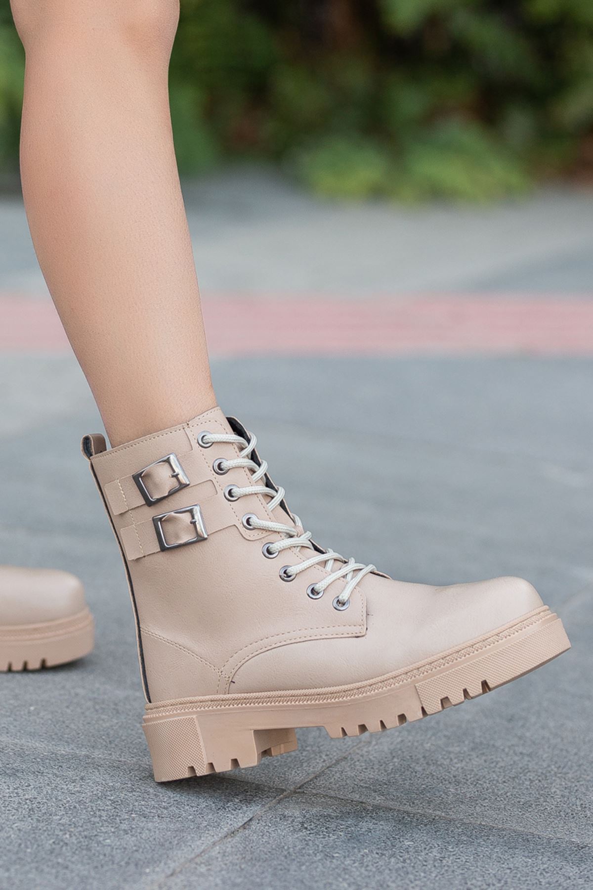 Freemax Kadın Çok Hafif Garantili Esnek Kaymaz Kauçuk Taban Kışlık Su Geçirmez Çift Toka Kadın Bot Çizme Freemax.ZEN.BOT.3000 Nude