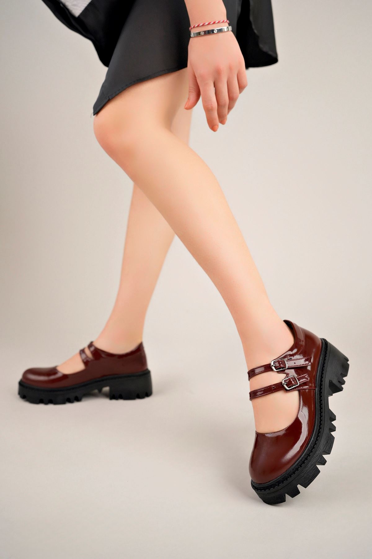 Freemax Kadın 5 cm Topuklu Günlük Klasik Kolej Ayakkabı Ckr.013 BORDO