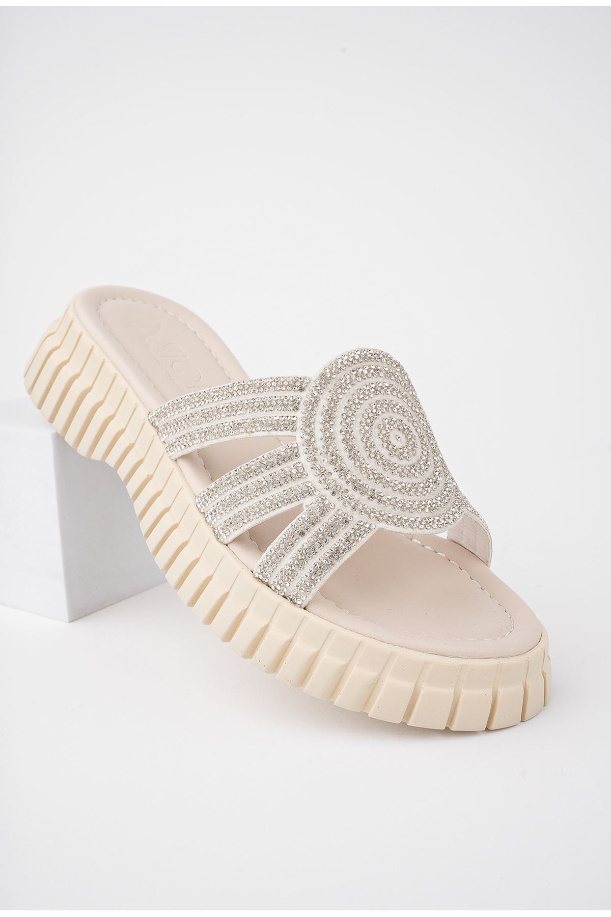 Freemax Kadın Terlik Taş Detaylı Garantili Abb.809 Ten