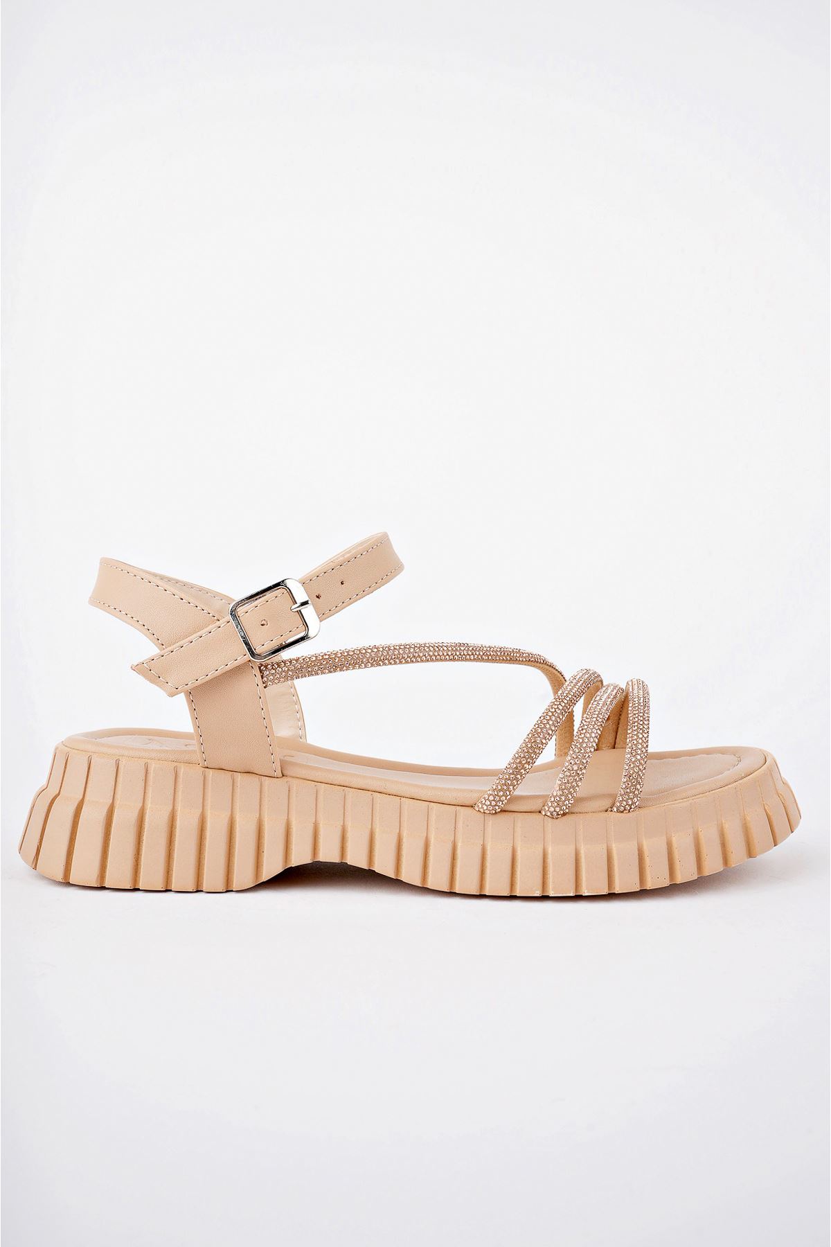 Freemax Kadın Sandalet Taş Detaylı Garantili Abb.811 Nude