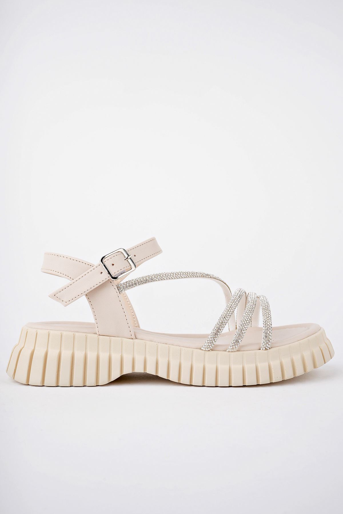 Freemax Kadın Sandalet Taş Detaylı Garantili Abb.811 Ten