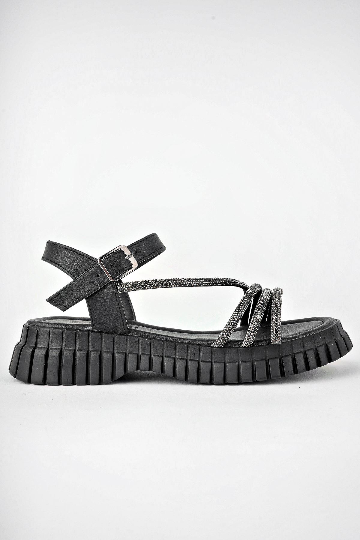 Freemax Kadın Sandalet Taş Detaylı Garantili Abb.811 Siyah