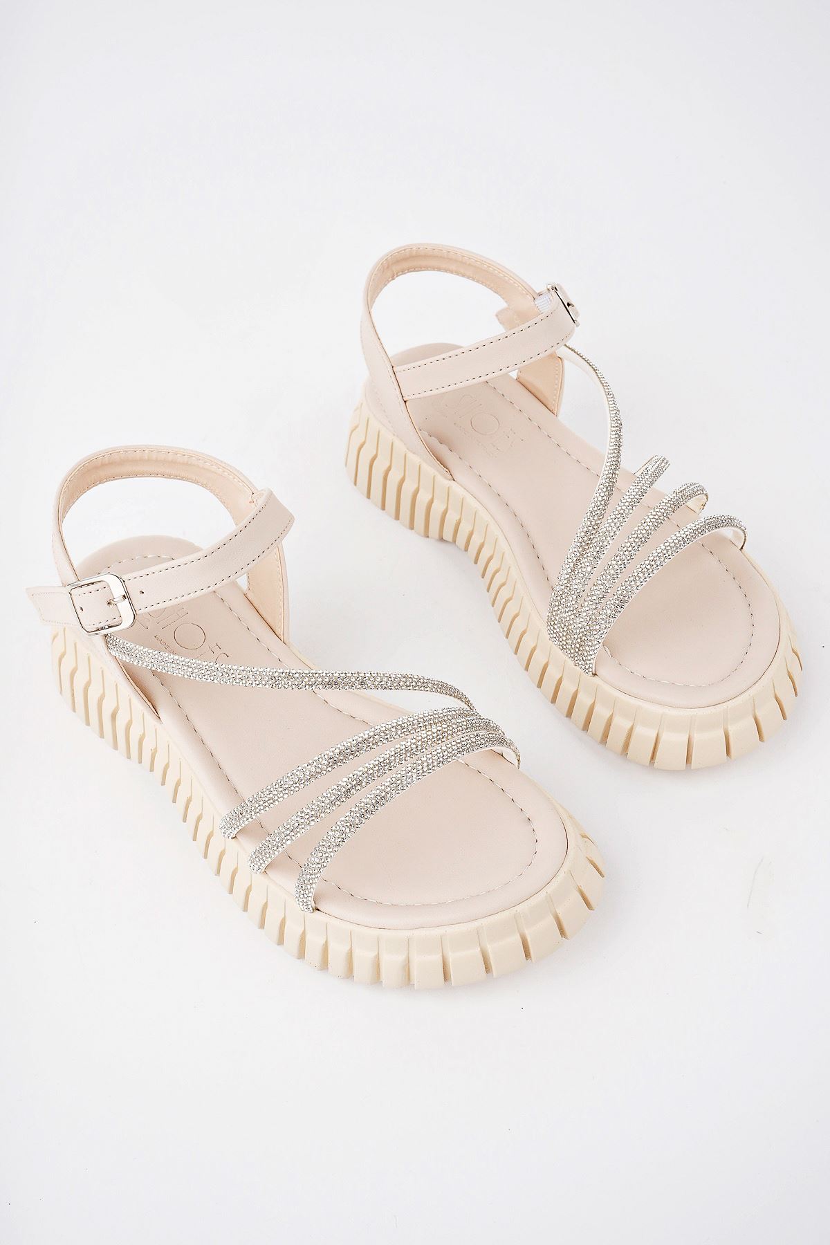 Freemax Kadın Sandalet Taş Detaylı Garantili Abb.811 Ten