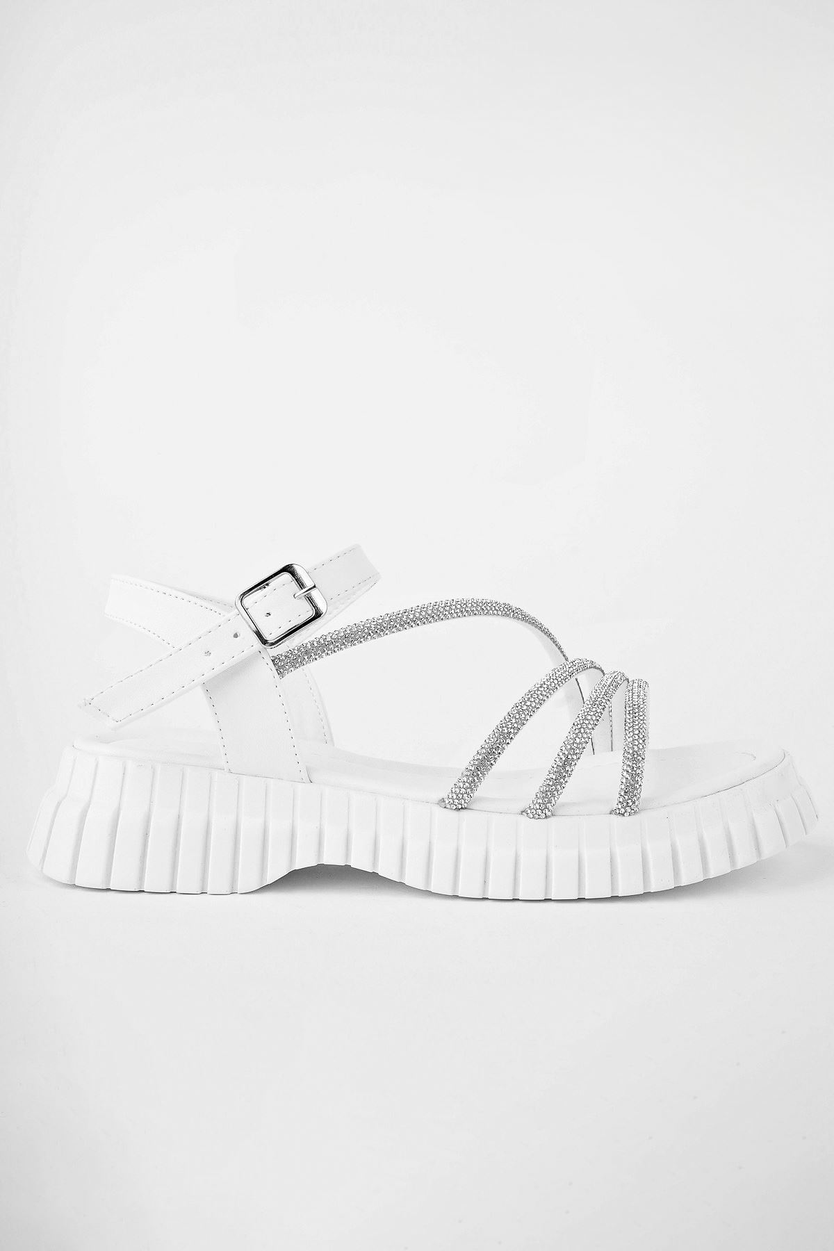 Freemax Kadın Sandalet Taş Detaylı Garantili Abb.811 Beyaz