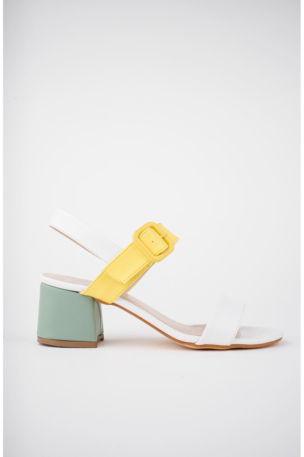 Freemax Kadın Klasik 6 cm Topuklu Renkli Ayakkabı abb.812 Beyaz Sarı