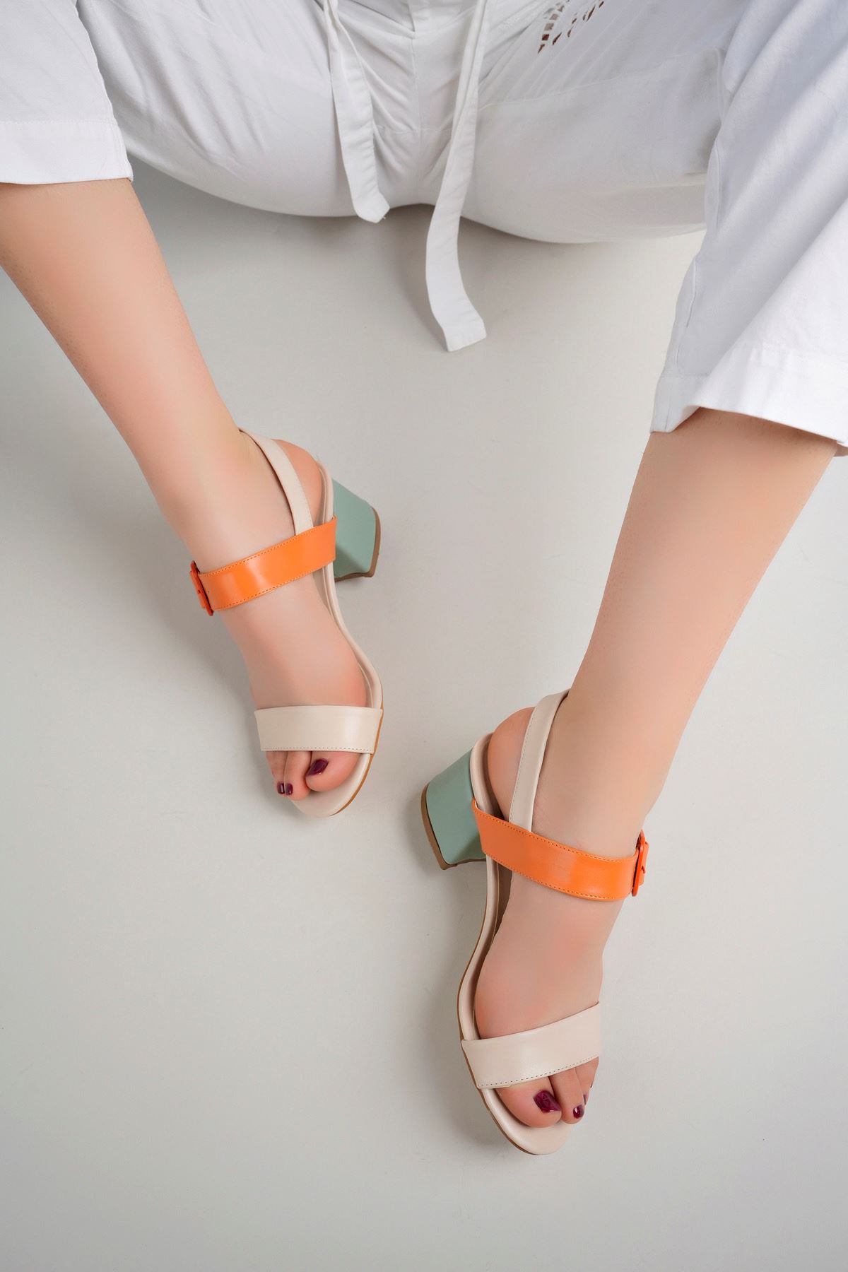 Freemax Kadın Klasik 6 cm Topuklu Renkli Ayakkabı abb.812 Ten Orange