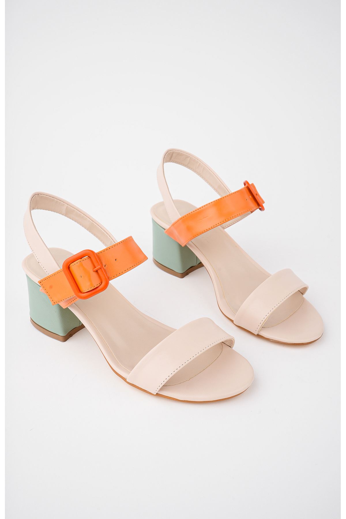 Freemax Kadın Klasik 6 cm Topuklu Renkli Ayakkabı abb.812 Ten Orange