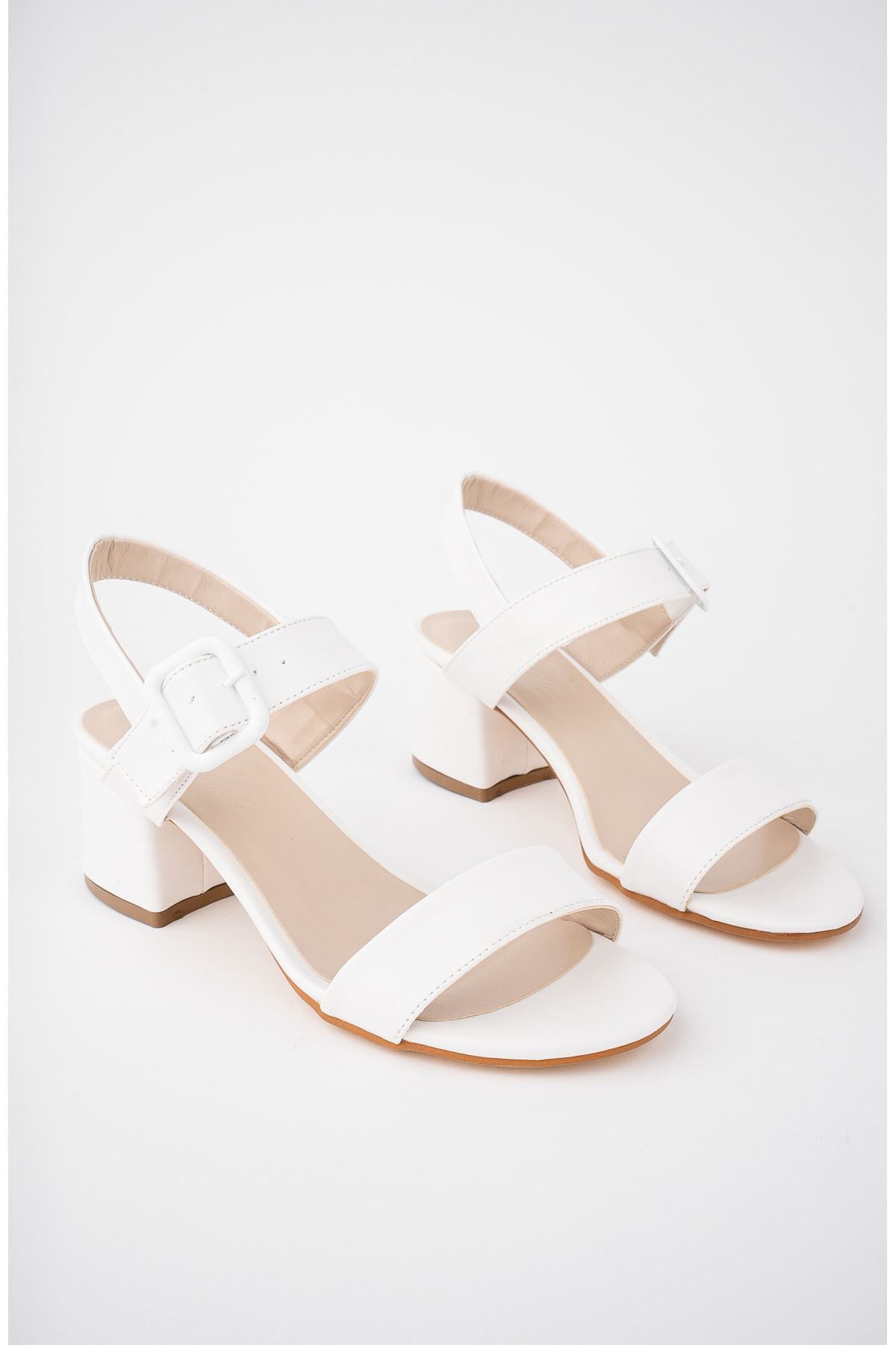 Freemax Kadın Klasik 6 cm Topuklu Renkli Ayakkabı abb.812 Beyaz