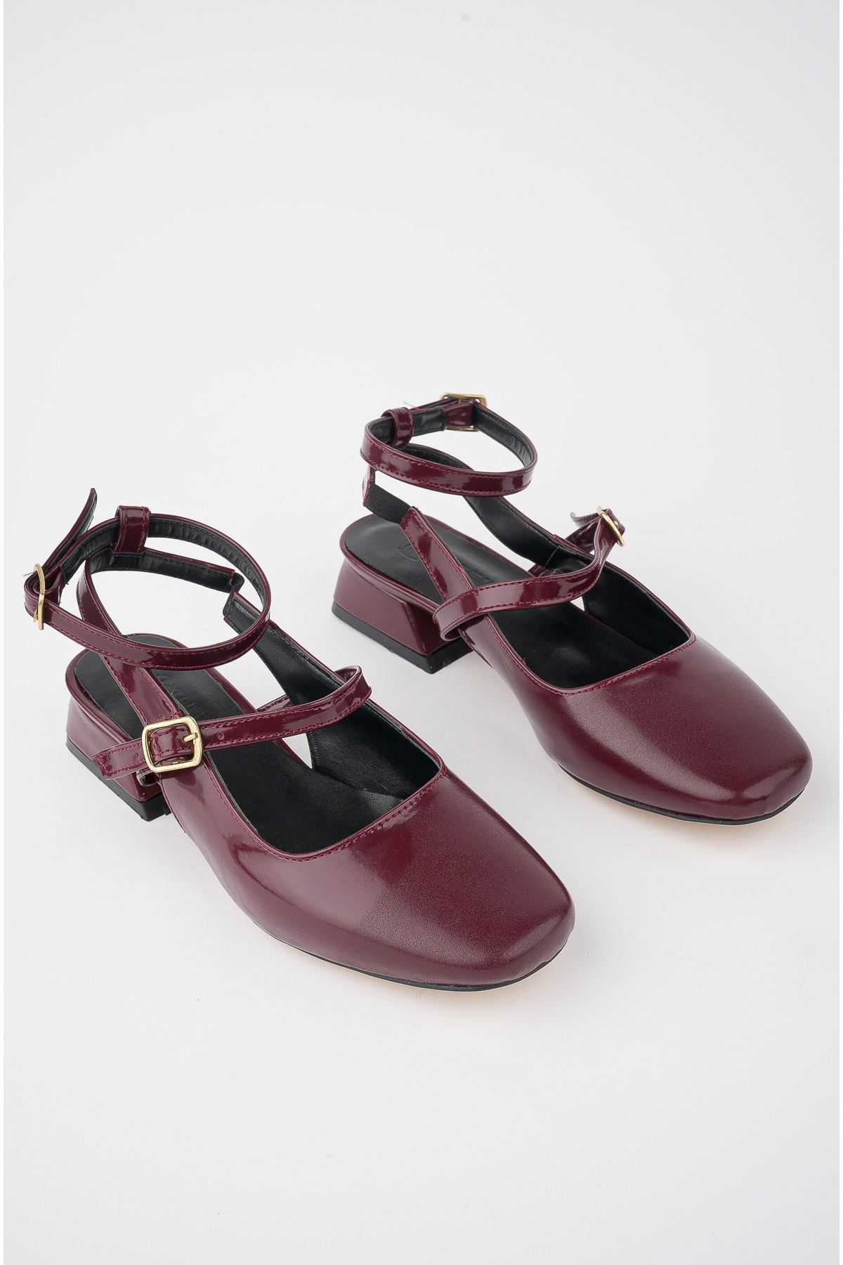 Freemax Kadın 4 cm Topuklu Klasik Köşeli Burun Mary Jane Kolej Ayakkabı Ckr.014 BORDO