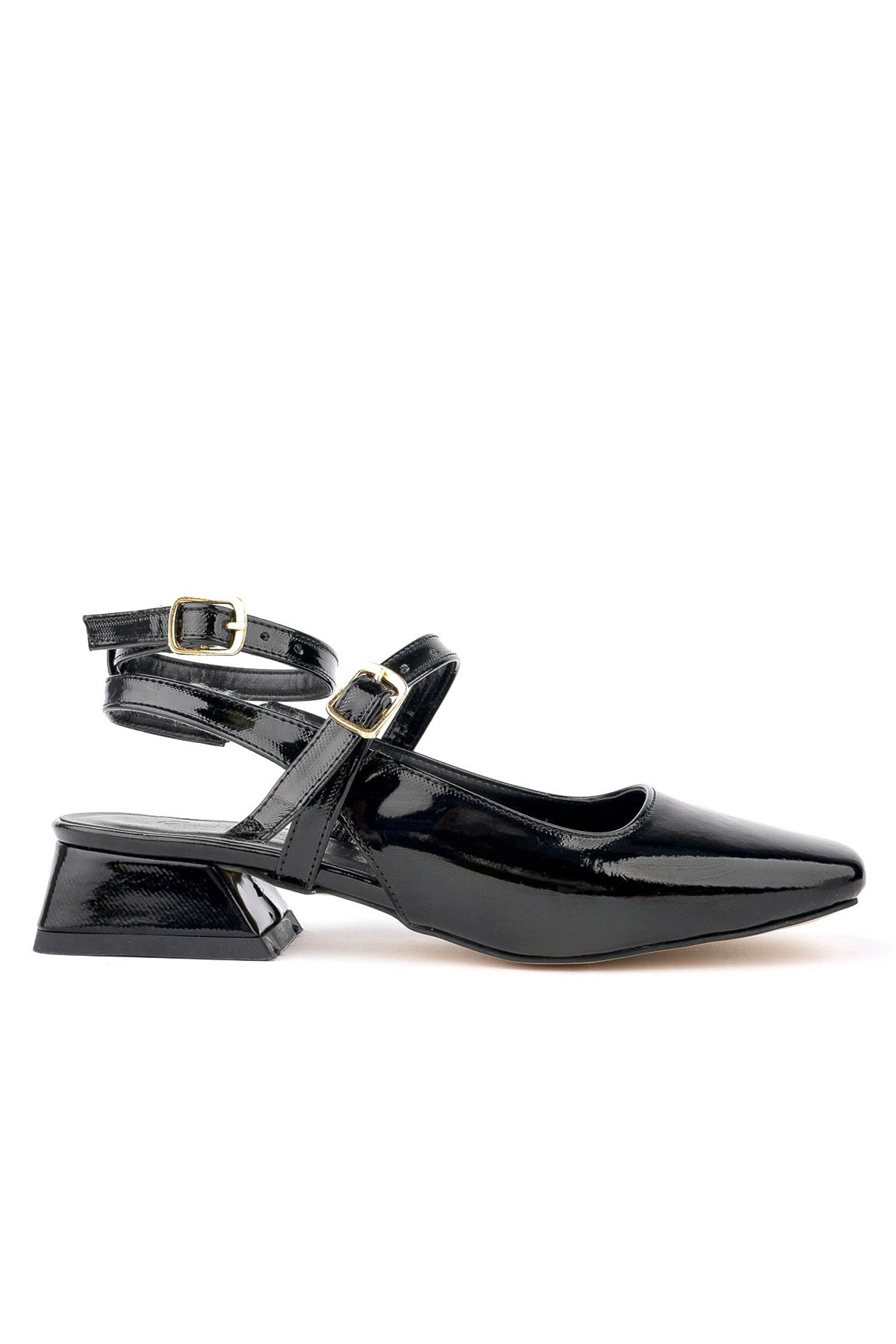 Freemax Kadın 4 cm Topuklu Klasik Köşeli Burun Mary Jane Kolej Ayakkabı Ckr.014 Siyah