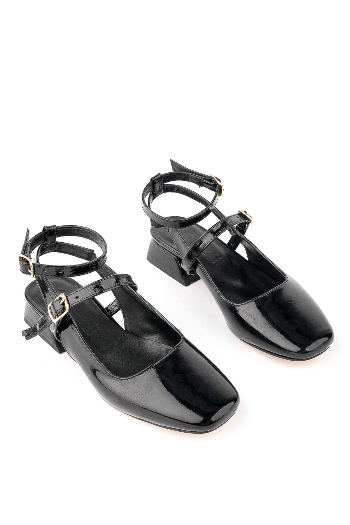 Freemax Kadın 4 cm Topuklu Klasik Köşeli Burun Mary Jane Kolej Ayakkabı Ckr.014 Siyah