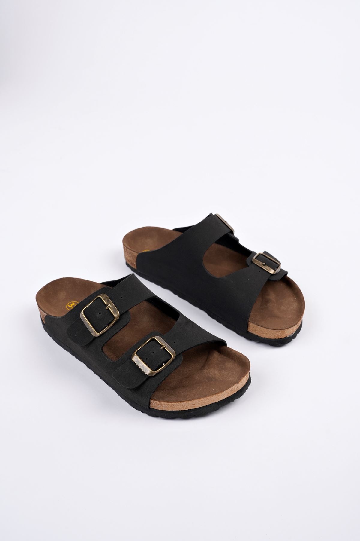 Freemax Kadın Garantili Anatomik Tasarım Çift Toka Yazlık Günlük Birken Terlik VEGAN4095 Siyah