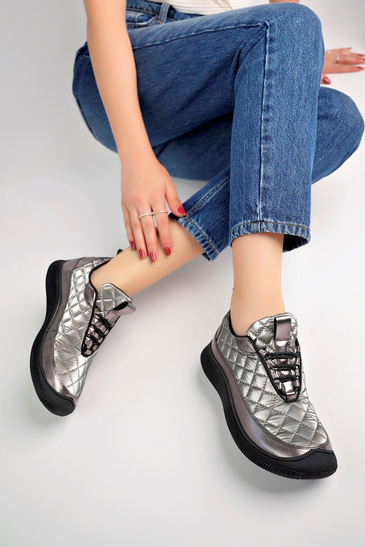 Freemax Kadın Kauçuk Taban Rahat Günlük Sneaker Ayakkabı Ppl.400 Platin