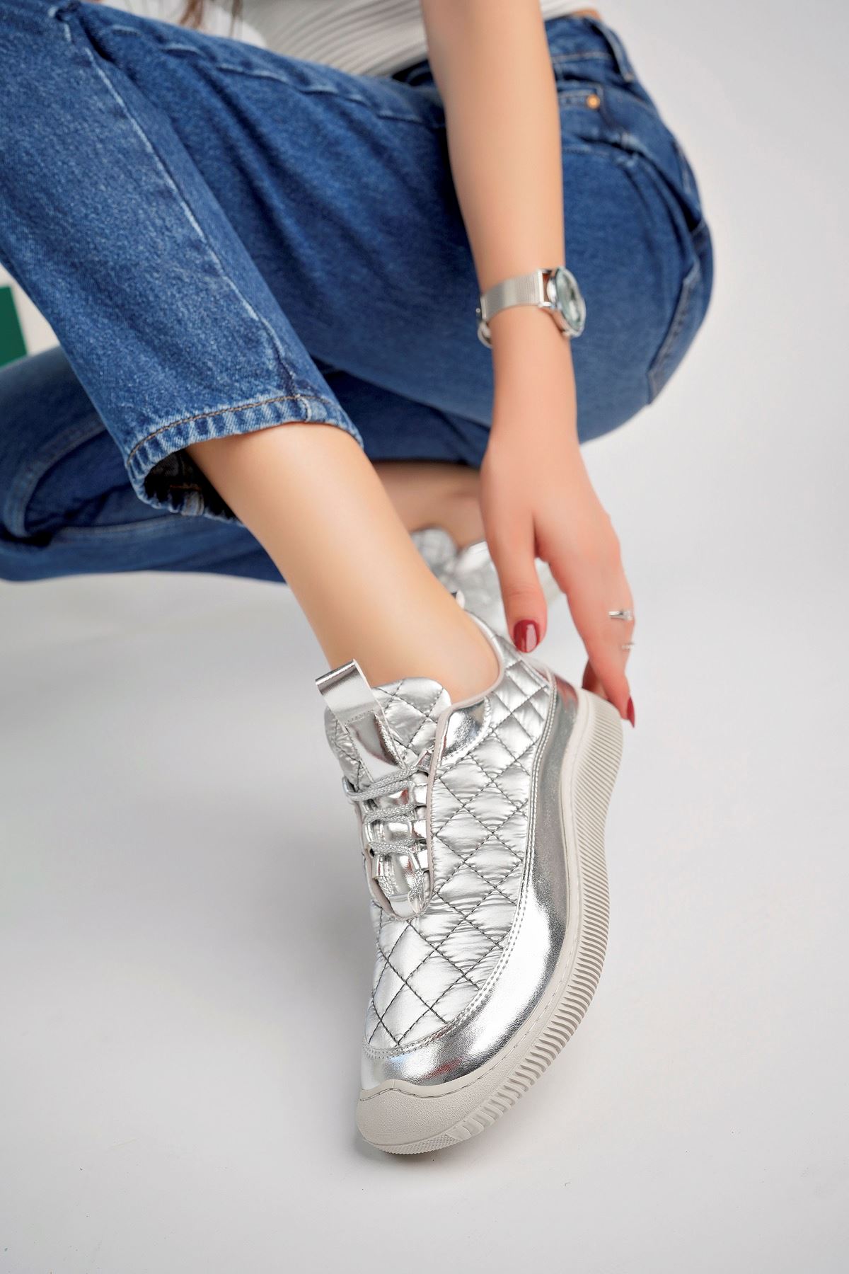 Freemax Kadın Kauçuk Taban Rahat Günlük Sneaker Ayakkabı Ppl.400 Gümüş