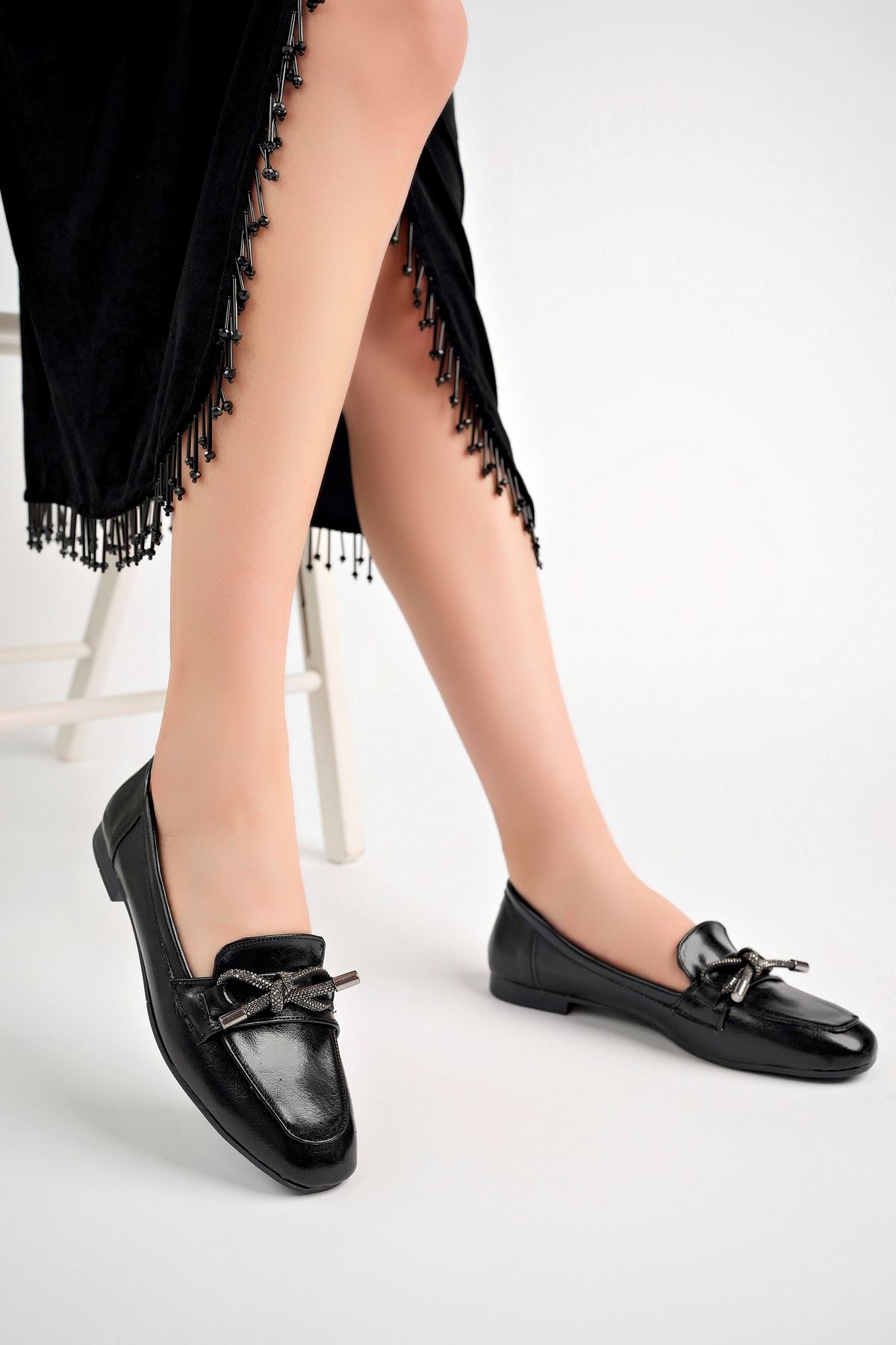 Freemax Kadın Yazlık Rahat Hafif Taşlı Toka Babet Ayakkabı Freemax.030 Siyah