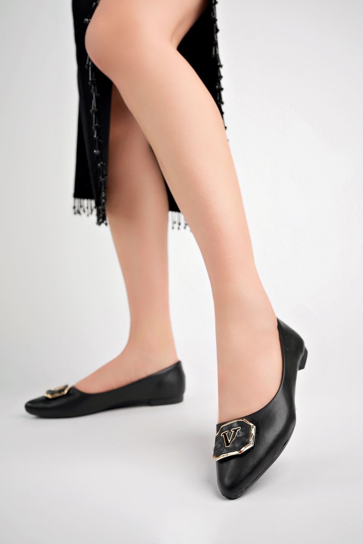 Freemax Kadın Yazlık Rahat Tokalı Sivri Burun Babet Ayakkabı Freemax.040 Siyah