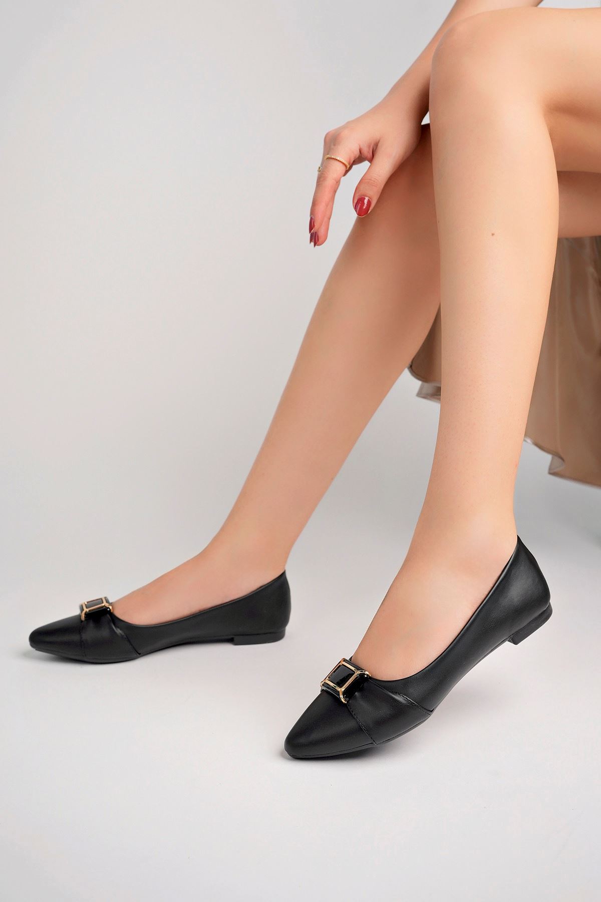 Freemax Kadın Yazlık Rahat Tokalı Babet Ayakkabı Freemax.041 Siyah