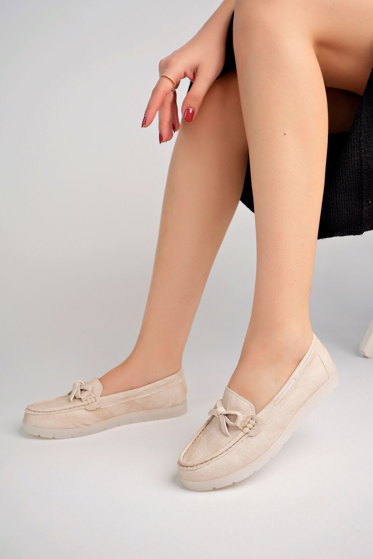 Freemax Kadın Rahat Slikon Taban Günlük Loafer Ayakkabı Ppl.211 Bej