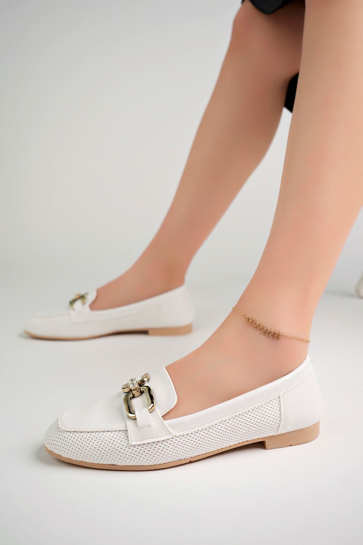 Freemax Kadın Yazlık Rahat Dokuma Babet Ayakkabı Freemax.051 Beyaz