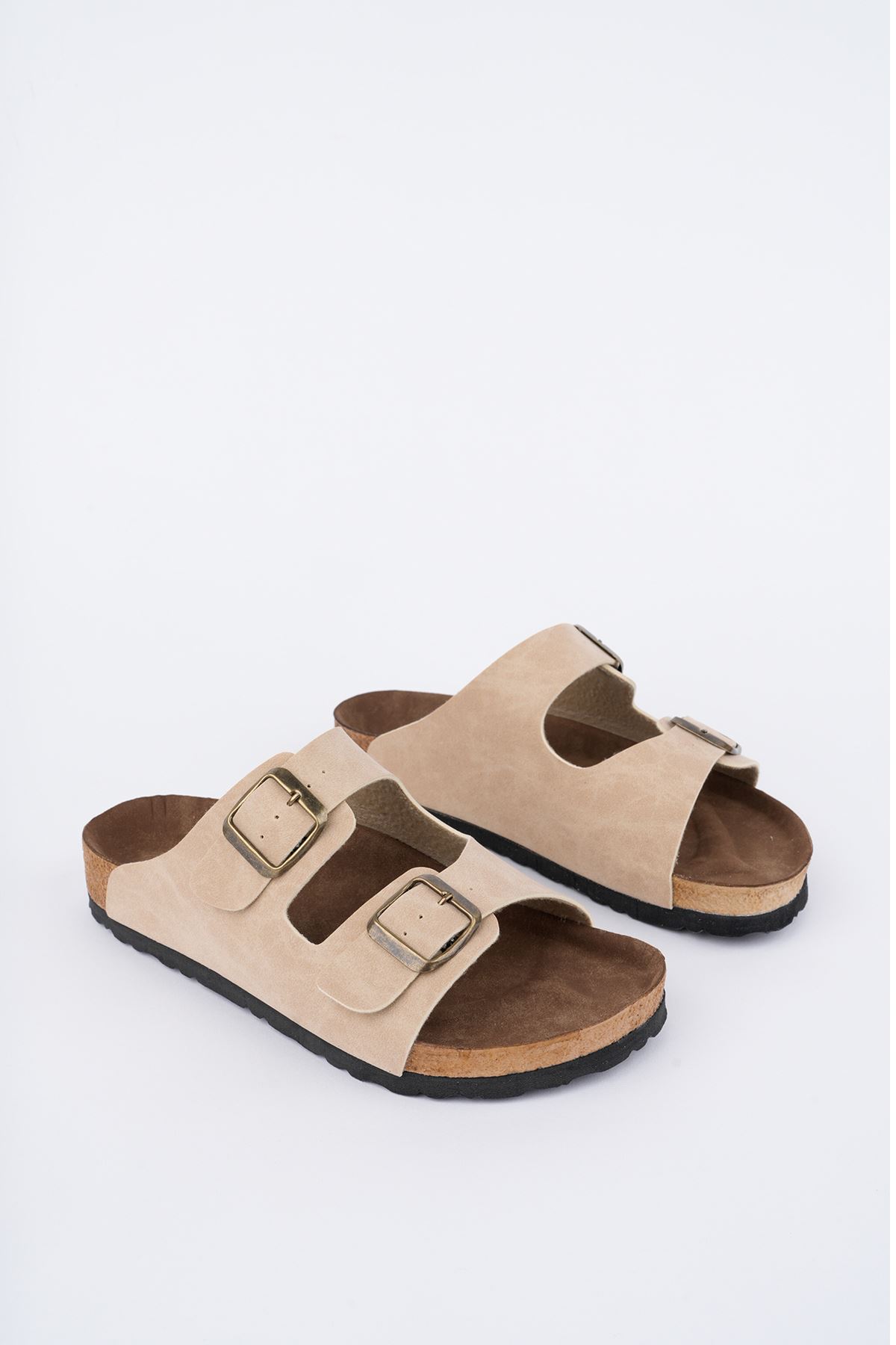 Freemax Kadın Garantili Anatomik Tasarım Çift Toka Yazlık Günlük Birken Terlik VEGAN4095 Bej