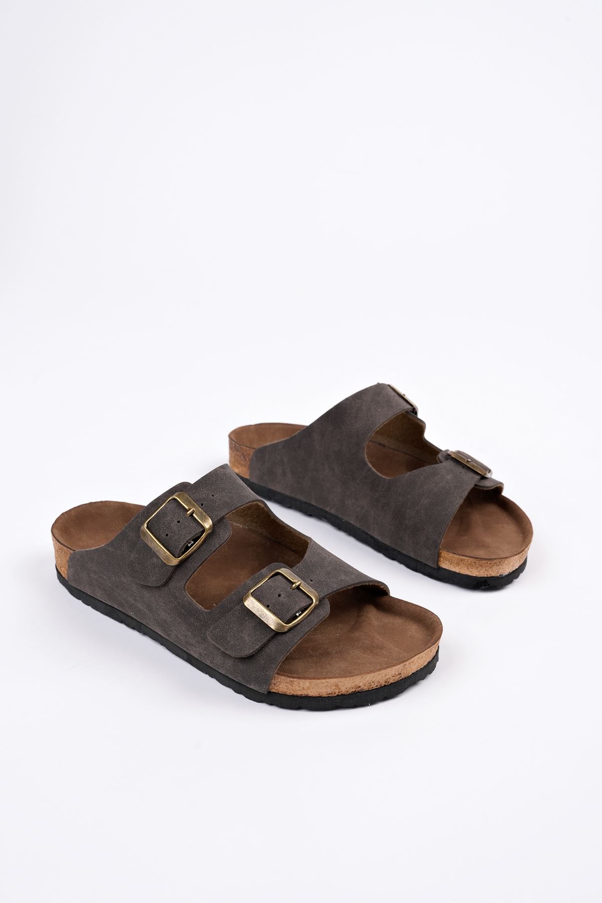 Freemax Kadın Garantili Anatomik Tasarım Çift Toka Yazlık Günlük Birken Terlik VEGAN4095 Kahve