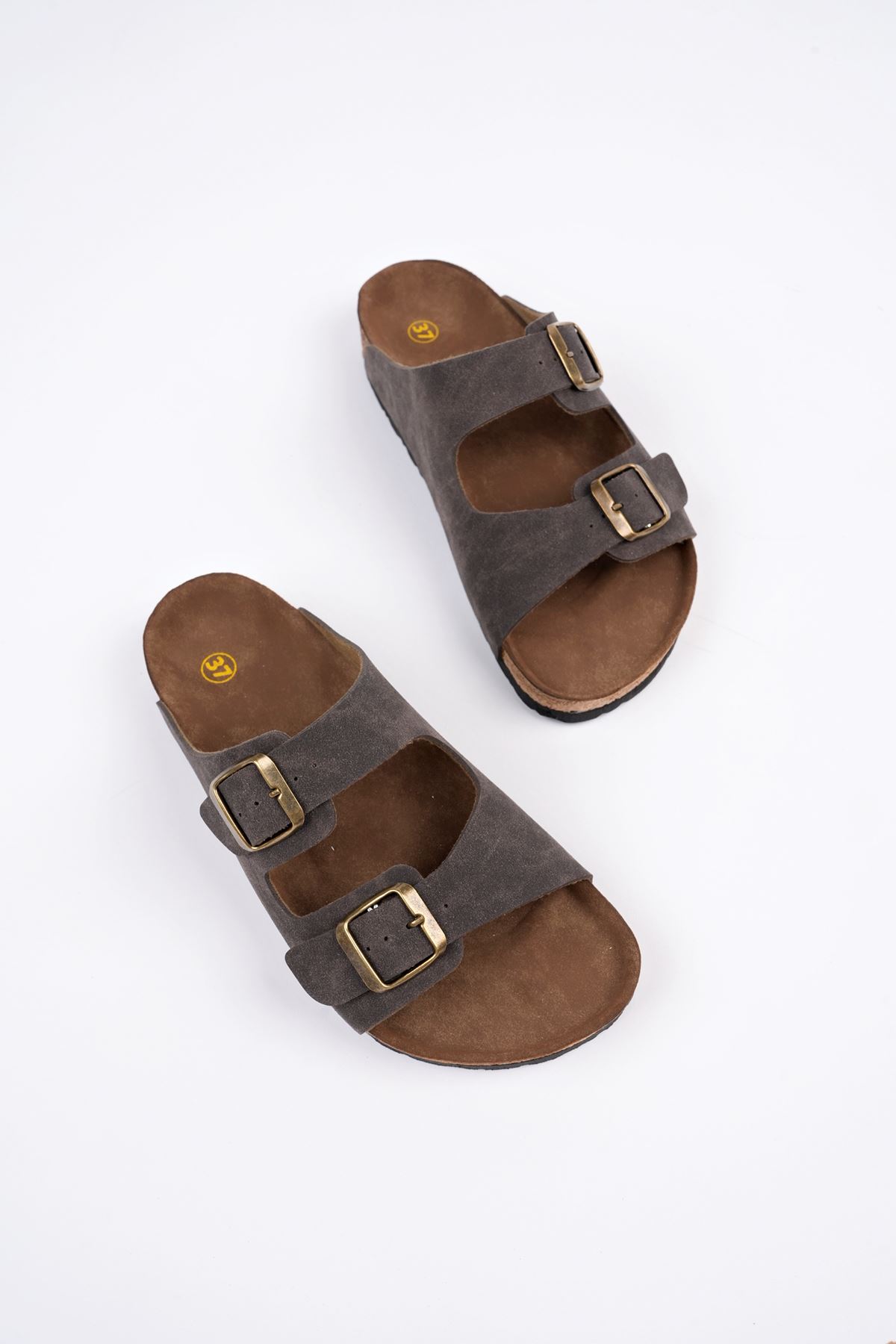 Freemax Kadın Garantili Anatomik Tasarım Çift Toka Yazlık Günlük Birken Terlik VEGAN4095 Kahve