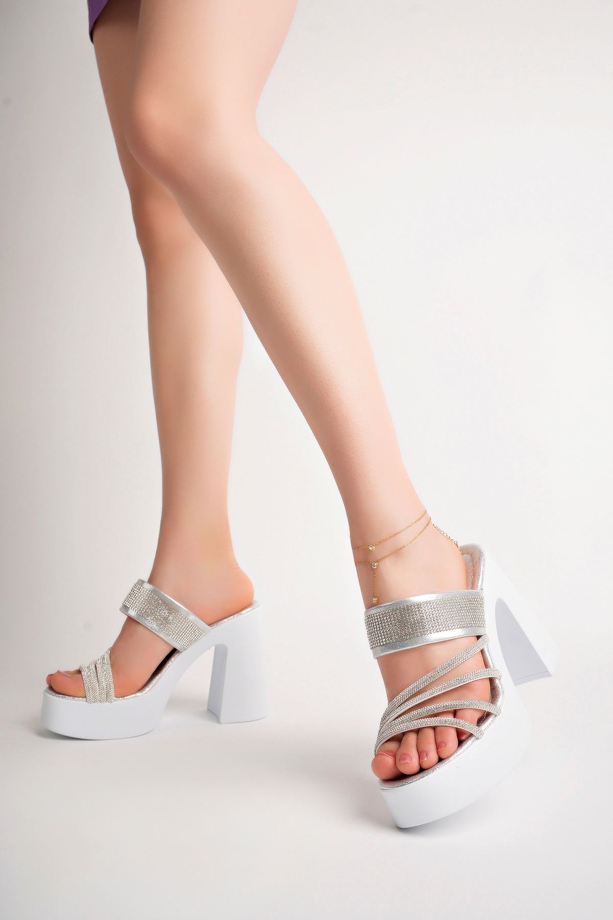 Freemax Kadın Yüksek 12 cm Topuklu Klasik Platform Ayakkabı 9004.. Gümüş