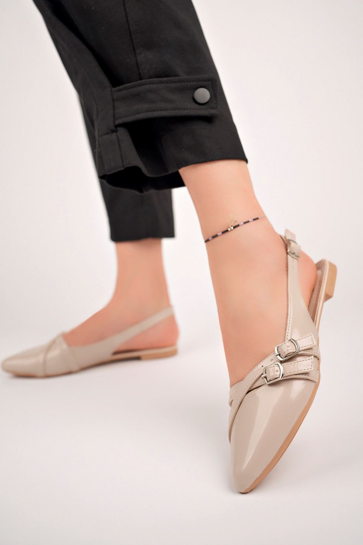 Freemax Kadın Yazlık Kemer Detaylı Babet Ayakkabı  Freemax.2024.054 Ten