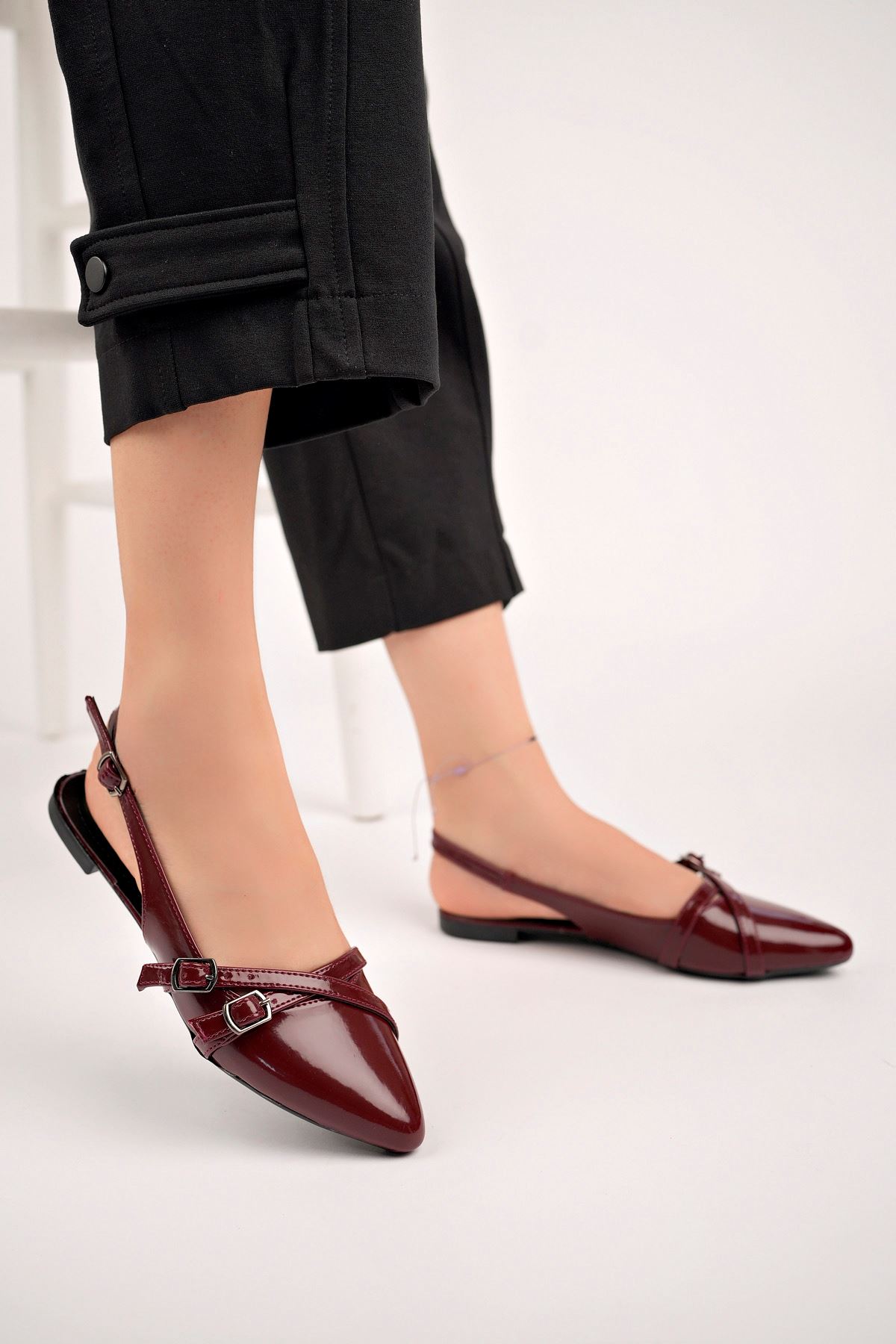 Freemax Kadın Yazlık Kemer Detaylı Babet Ayakkabı  Freemax.2024.054 BORDO