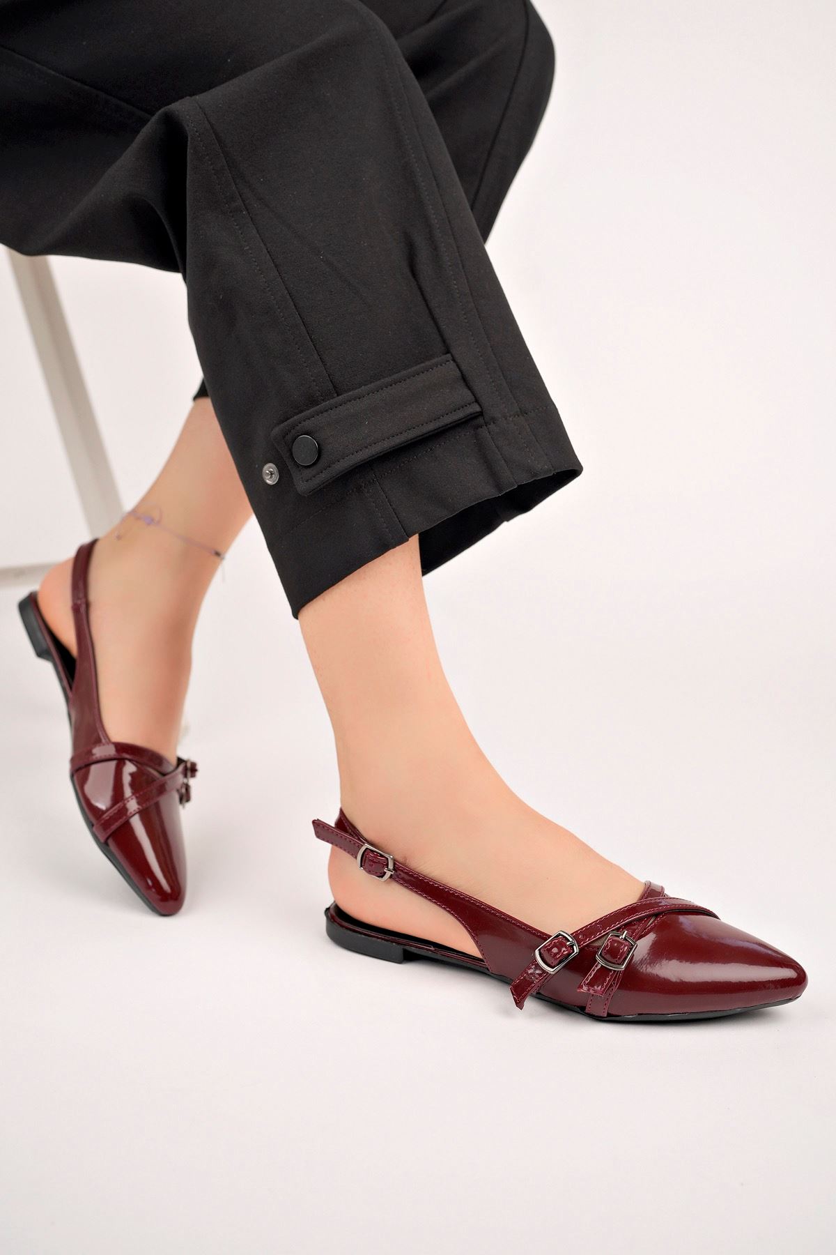 Freemax Kadın Yazlık Kemer Detaylı Babet Ayakkabı  Freemax.2024.054 BORDO