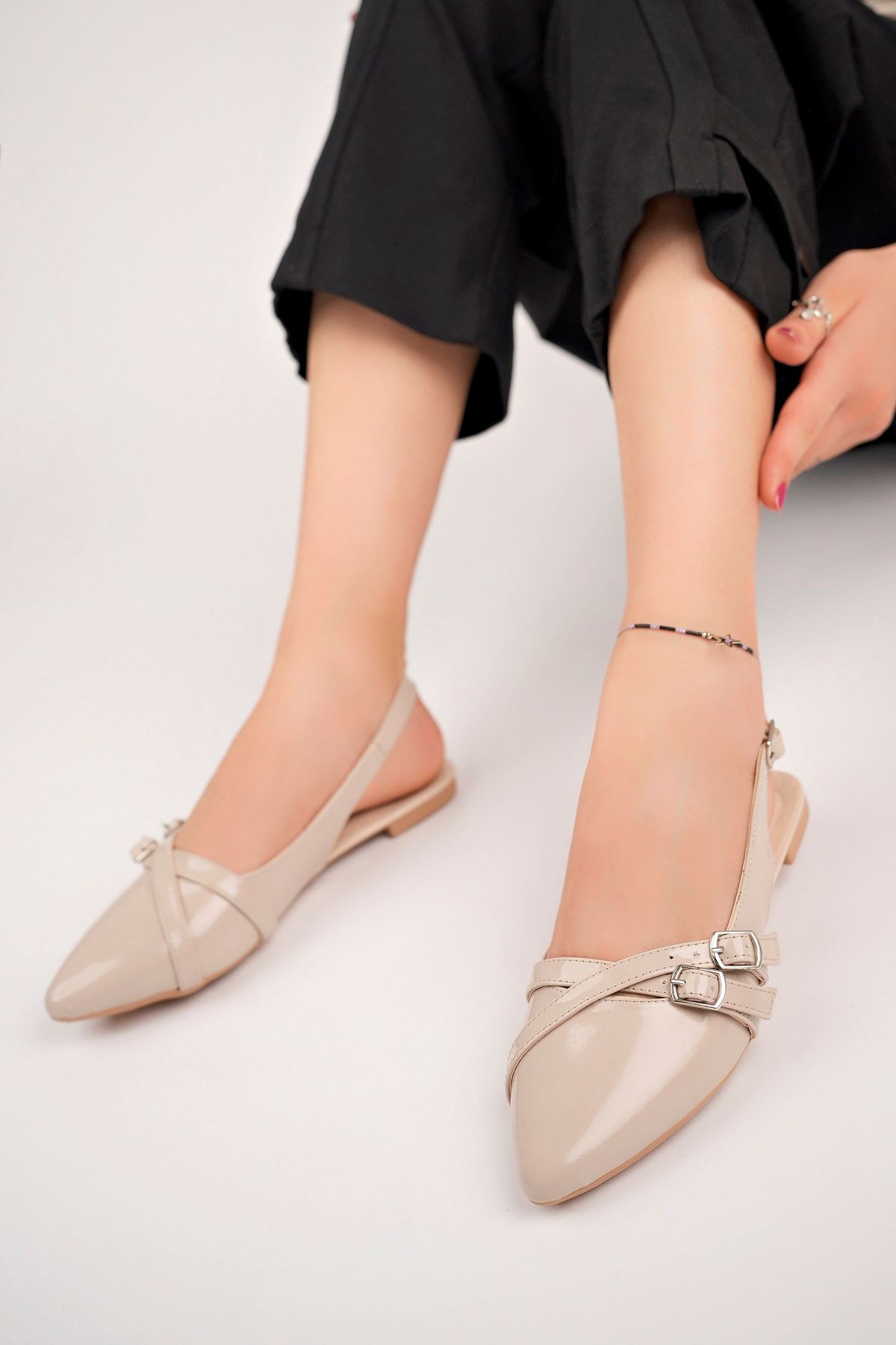 Freemax Kadın Yazlık Kemer Detaylı Babet Ayakkabı  Freemax.2024.054 Ten