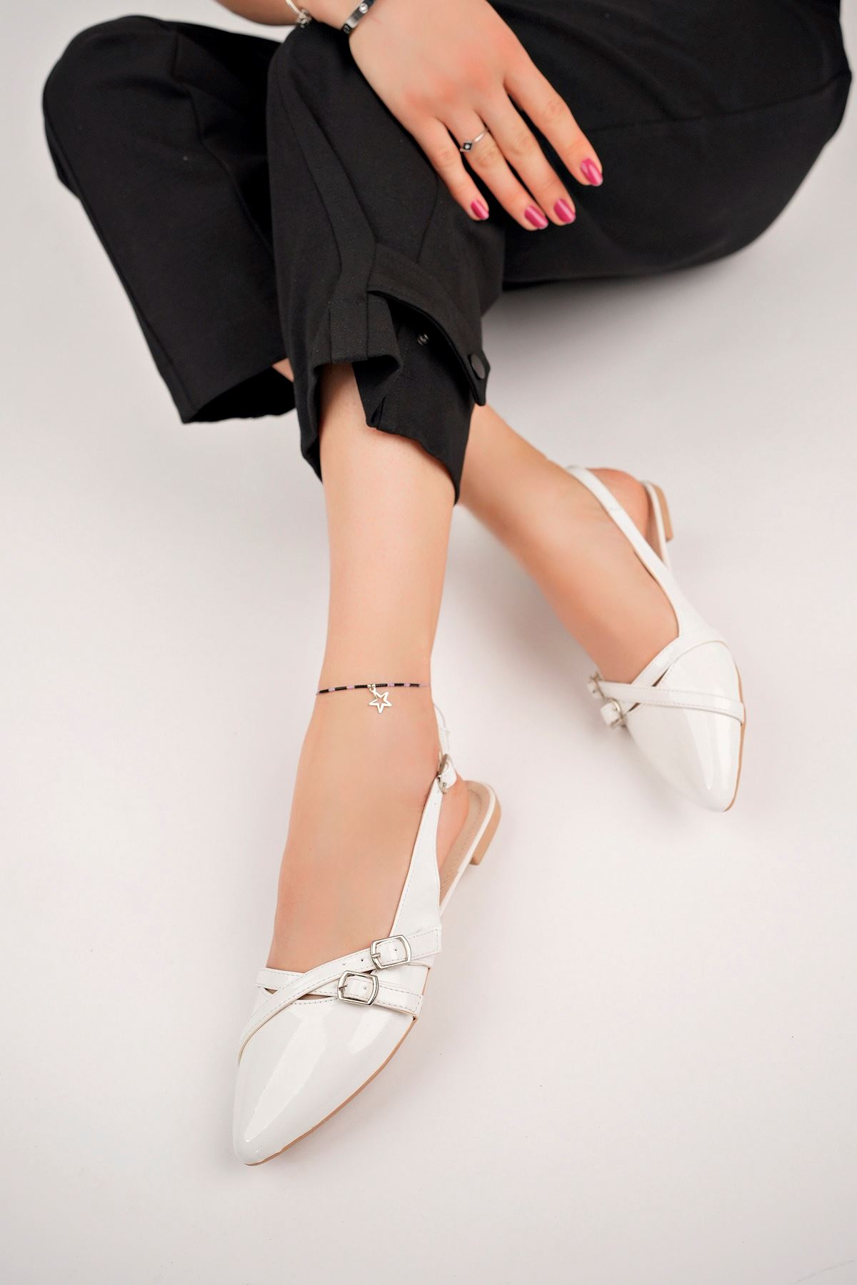 Freemax Kadın Yazlık Kemer Detaylı Babet Ayakkabı  Freemax.2024.054 Beyaz