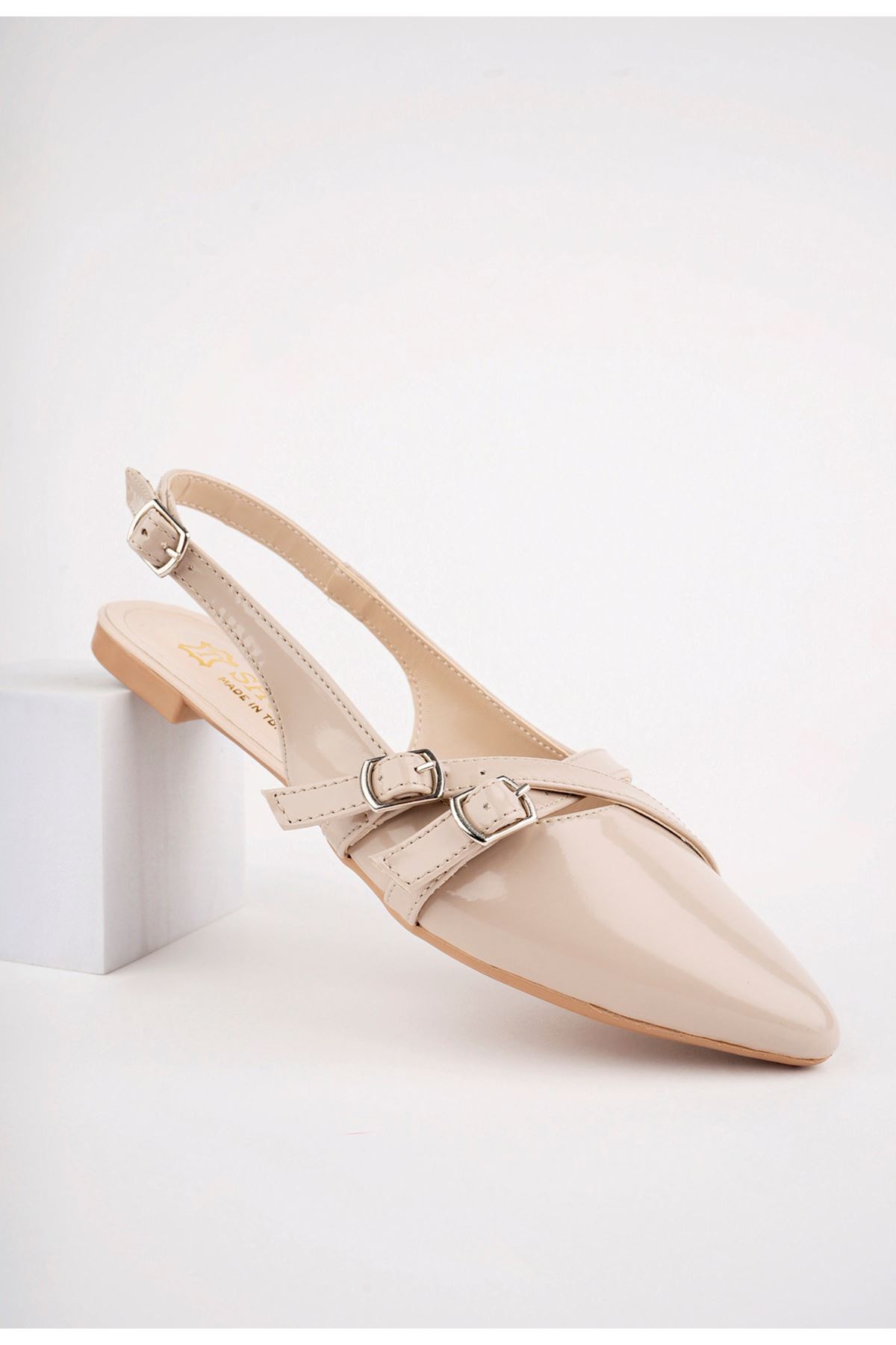 Freemax Kadın Yazlık Kemer Detaylı Babet Ayakkabı  Freemax.2024.054 Ten