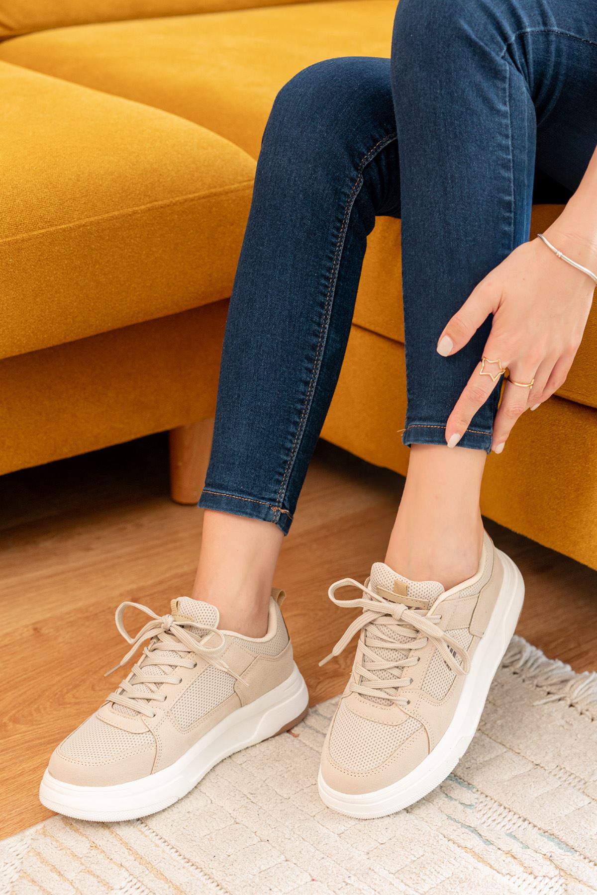 Freemax Kadın Anatomik Garantili Çok Hafif Esnek Rahat Sneaker Spor Ayakkabıı 2452 Bej