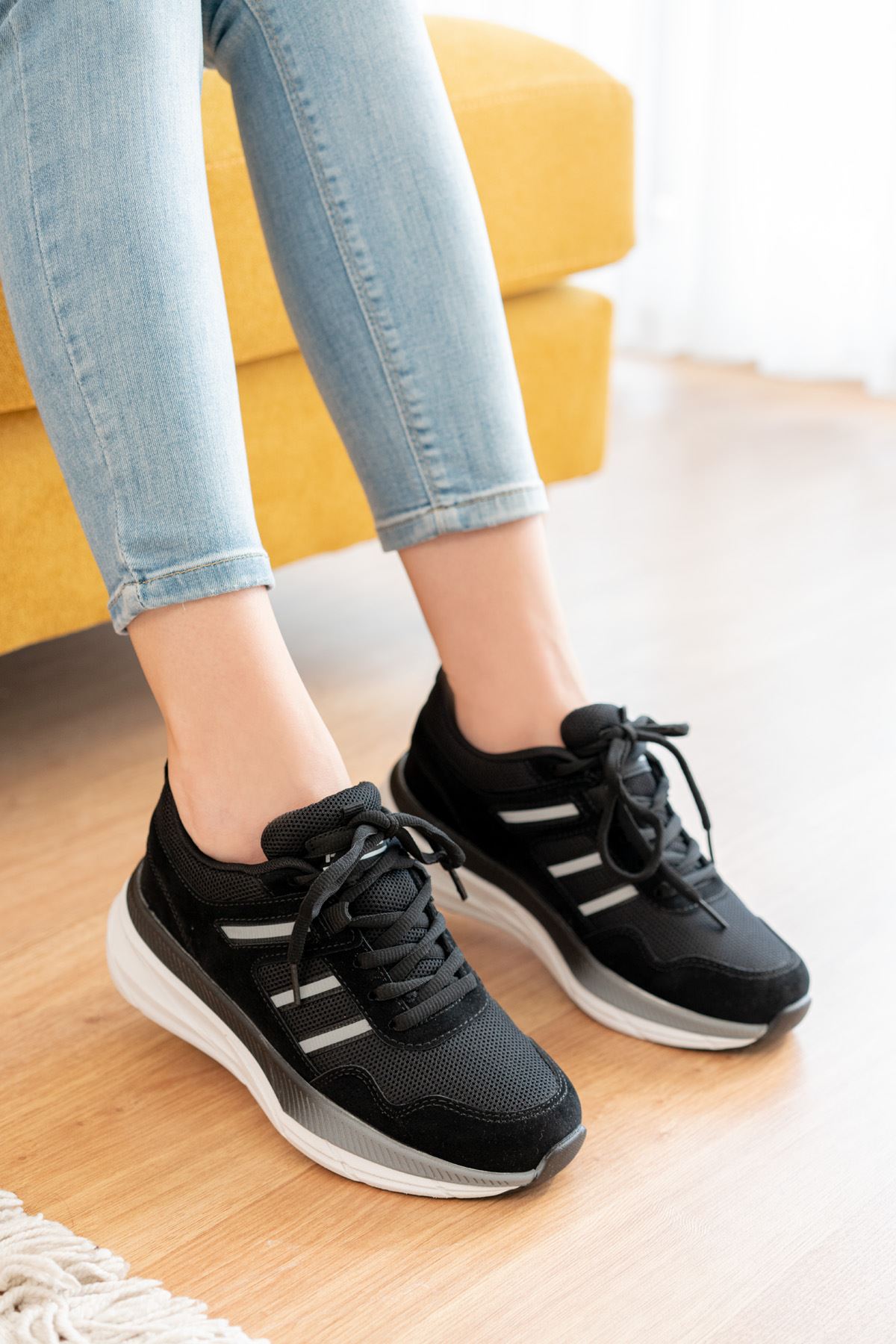 Freemax Unisex Anatomik Garantili Çok Hafif Esnek Rahat Sneaker Spor Ayakkabıı 2466 Siyah Beyaz