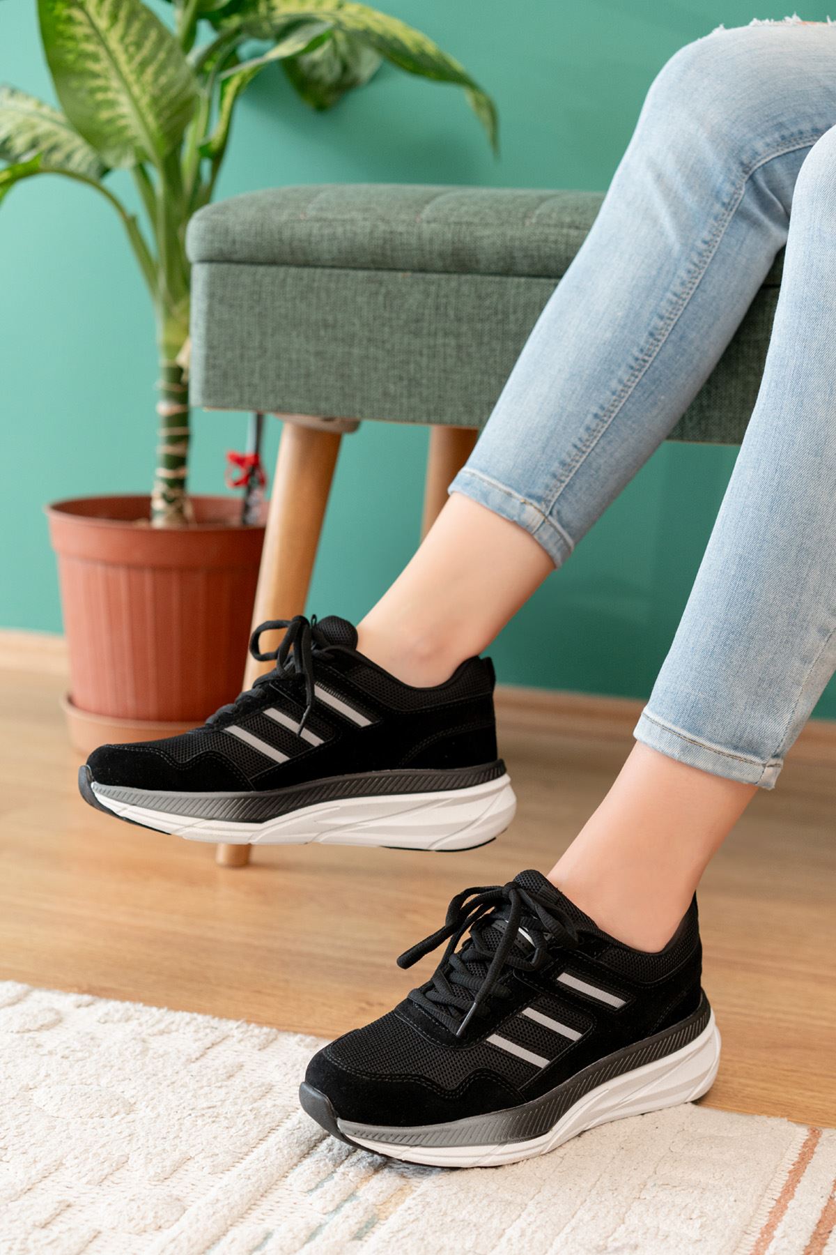 Freemax Unisex Anatomik Garantili Çok Hafif Esnek Rahat Sneaker Spor Ayakkabıı 2466 Siyah Beyaz